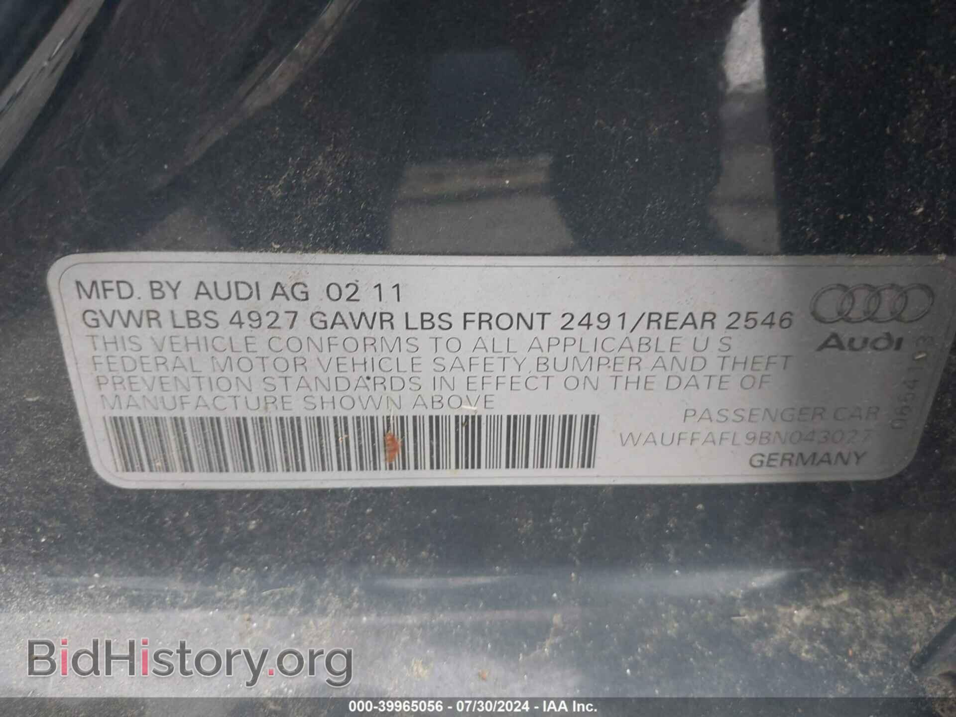 2011 AUDI A4 - VIN: WAUFFAFL9BN043027 - Фото 9