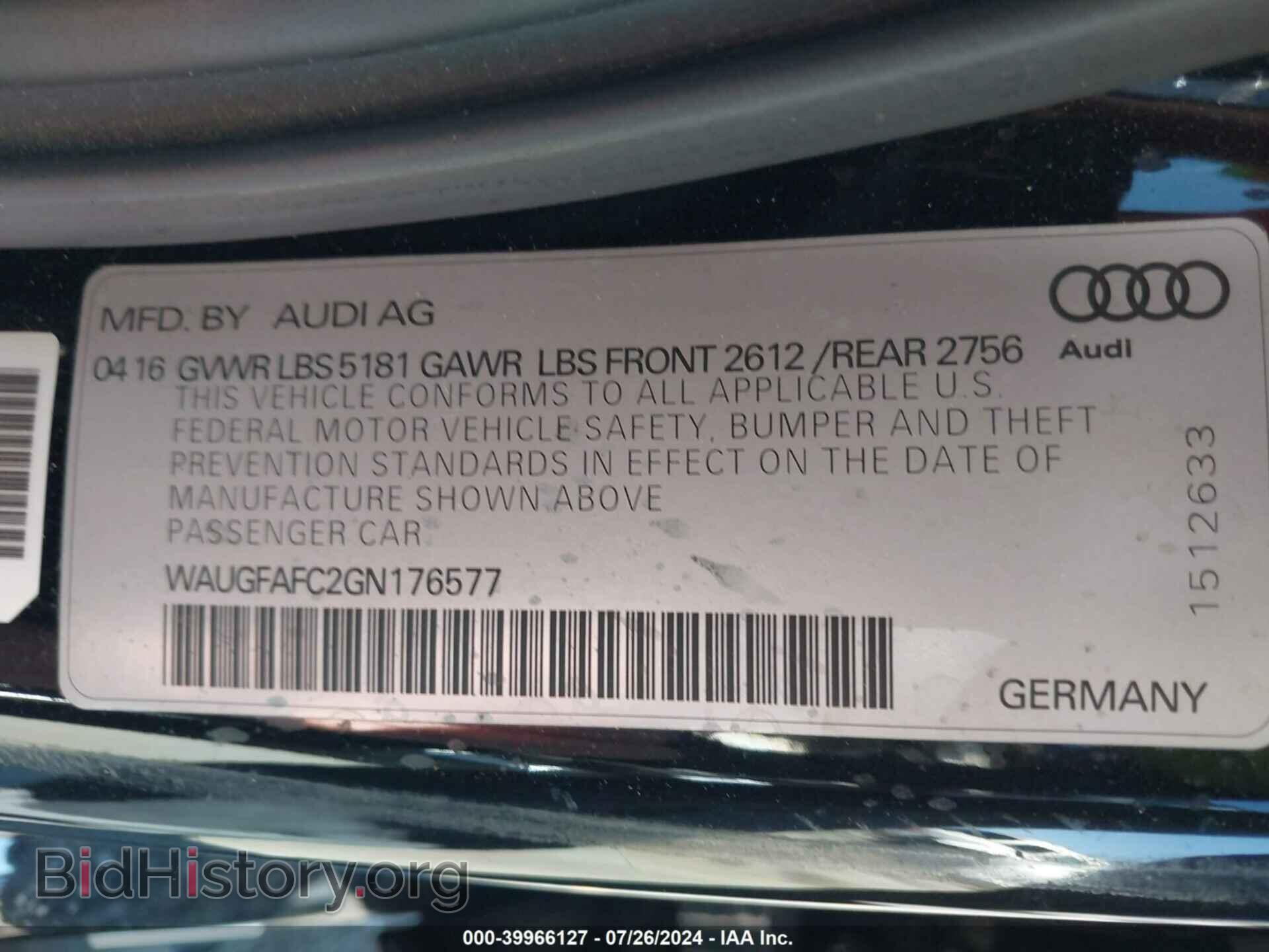 2016 AUDI A6 - VIN: WAUGFAFC2GN176577 - Фото 9