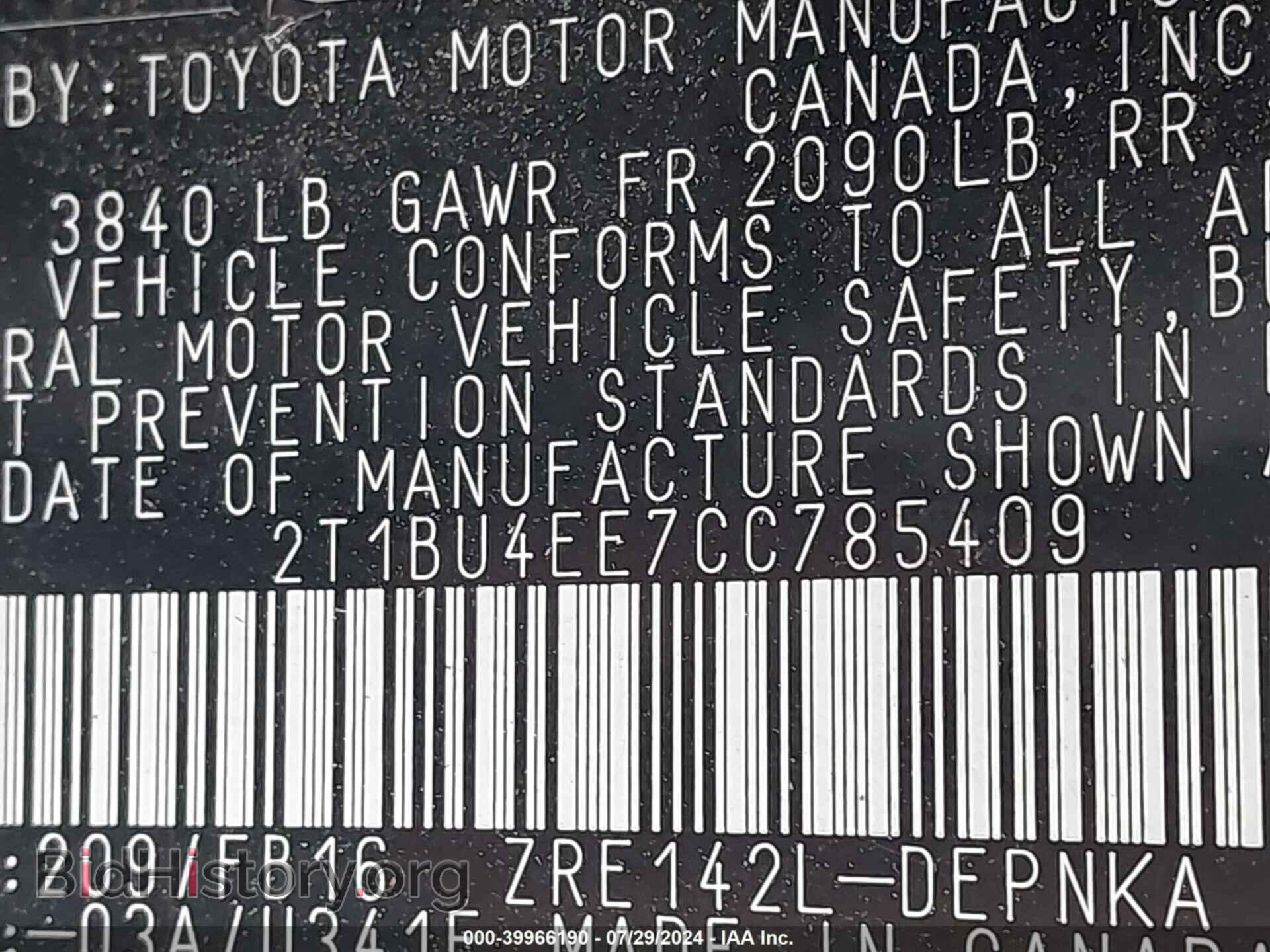 2012 TOYOTA COROLLA - VIN: 2T1BU4EE7CC785409 - Фото 9