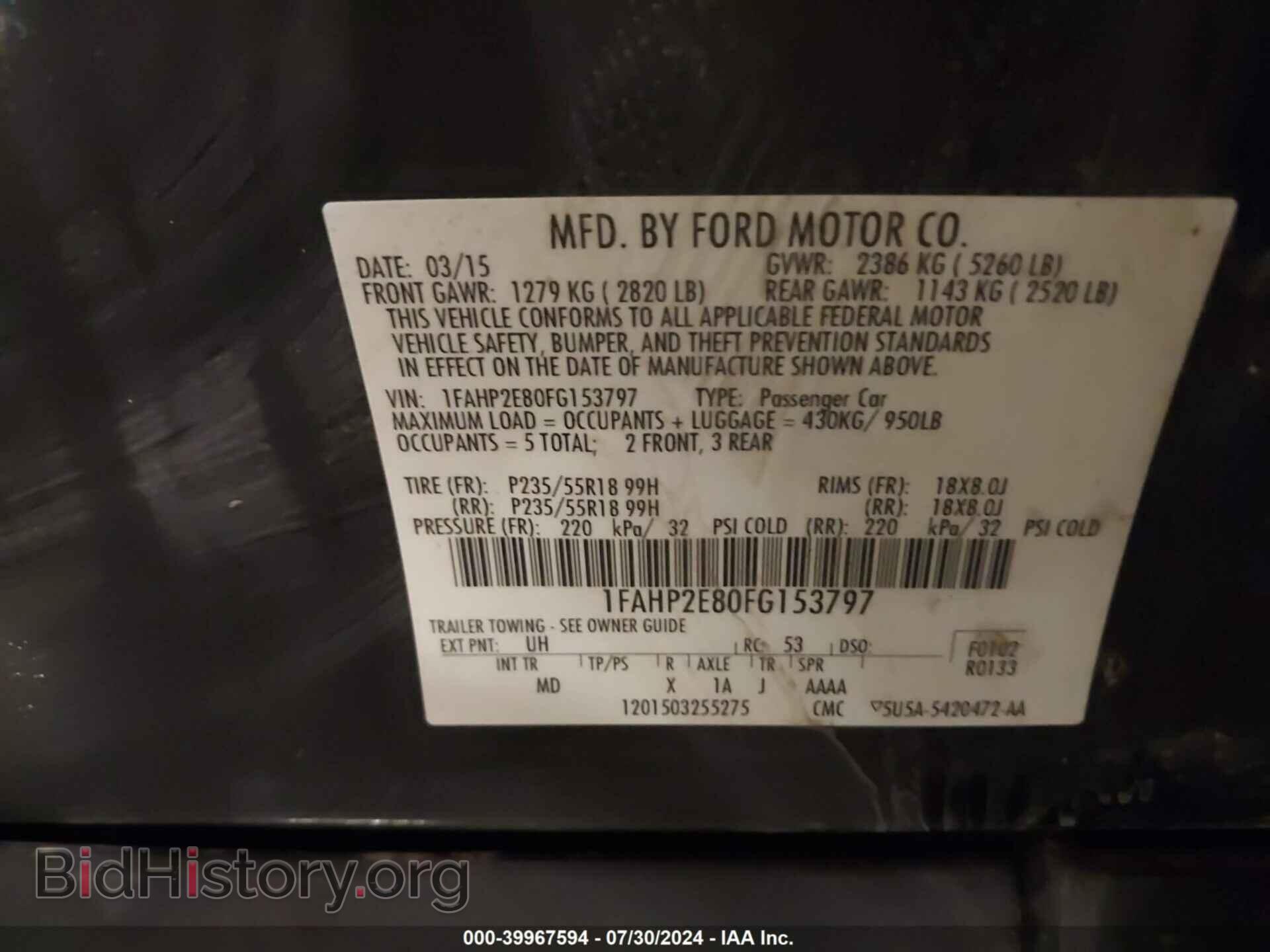 2015 FORD TAURUS - VIN: 1FAHP2E80FG153797 - Photo 9