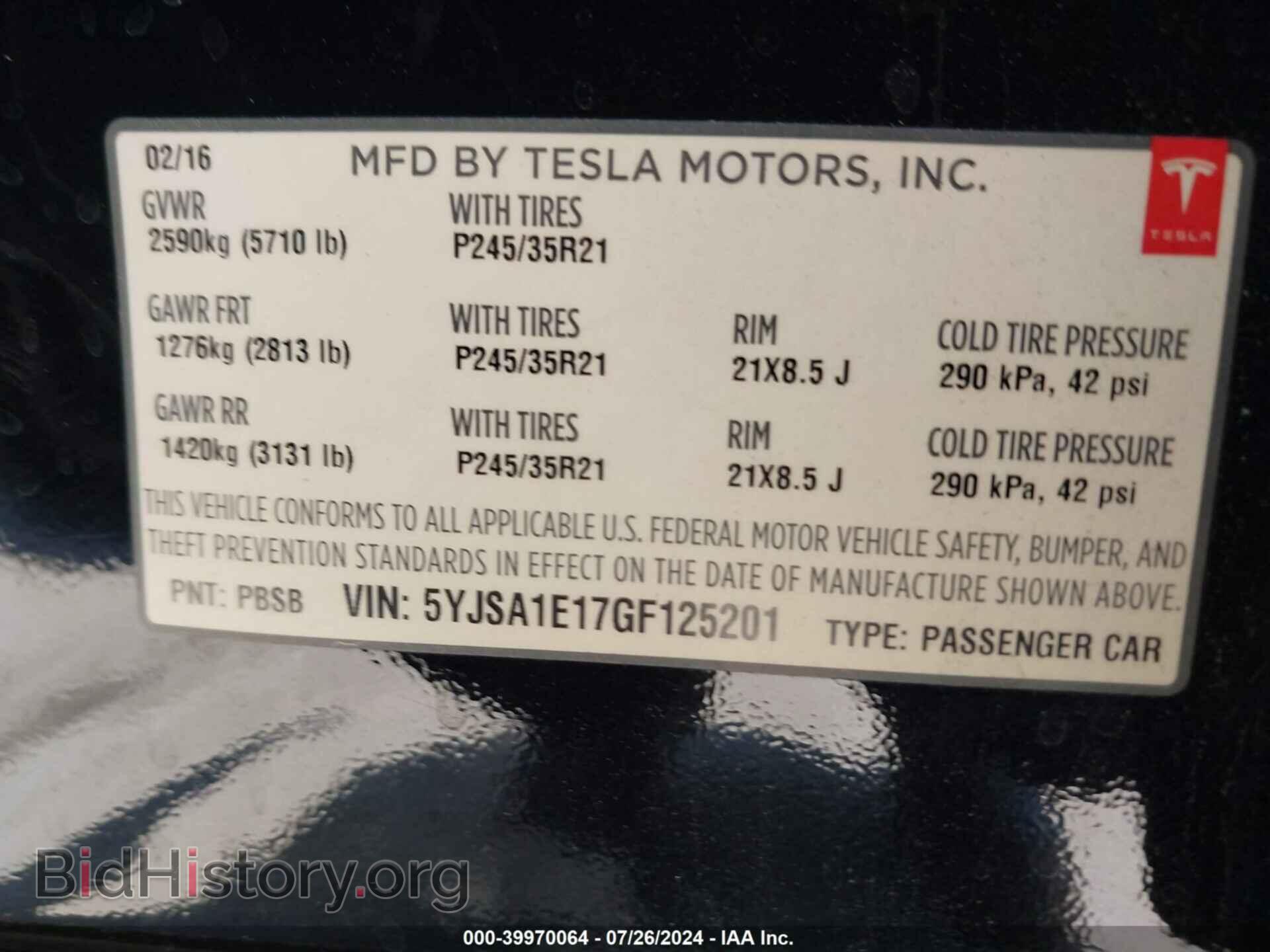 2016 TESLA MODEL S - VIN: 5YJSA1E17GF125201 - Photo 9