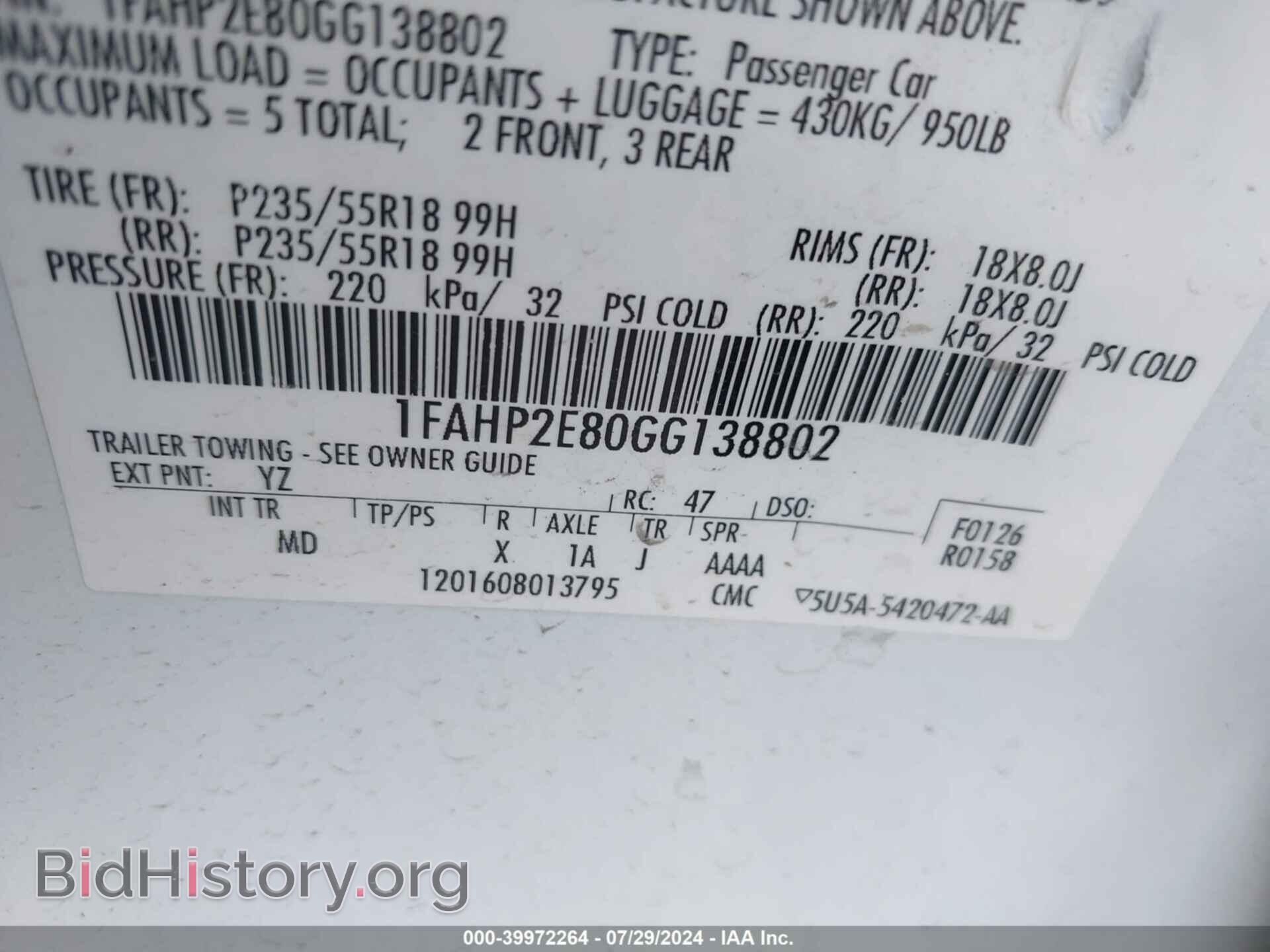 2016 FORD TAURUS - VIN: 1FAHP2E80GG138802 - Фото 9