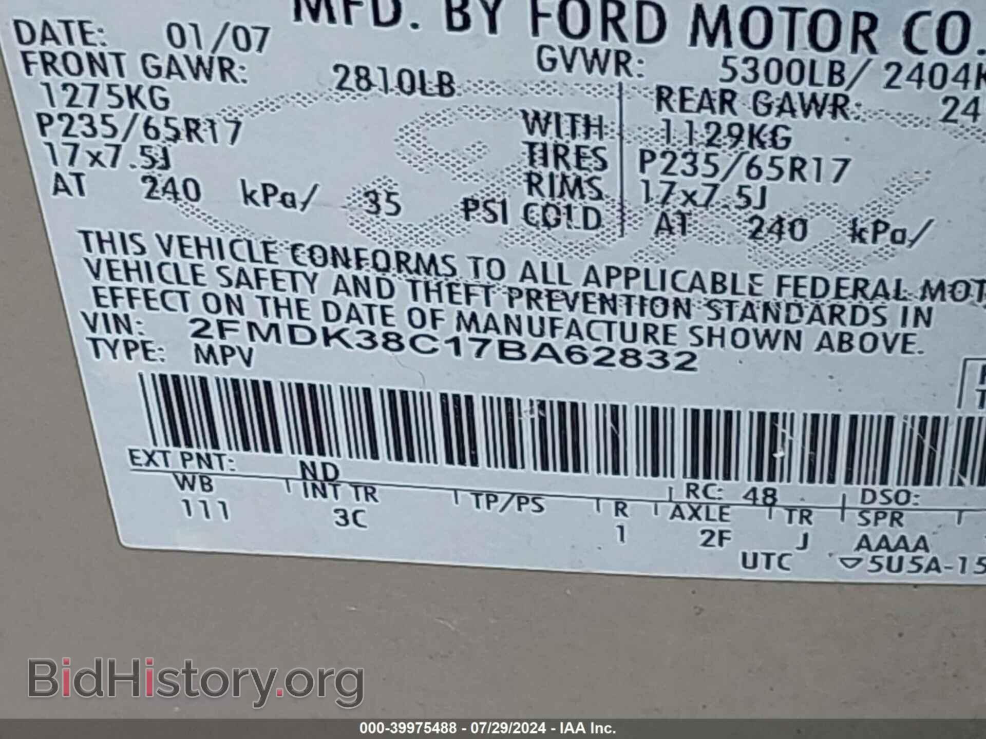 2007 FORD EDGE - VIN: 2FMDK38C17BA62832 - Photo 9