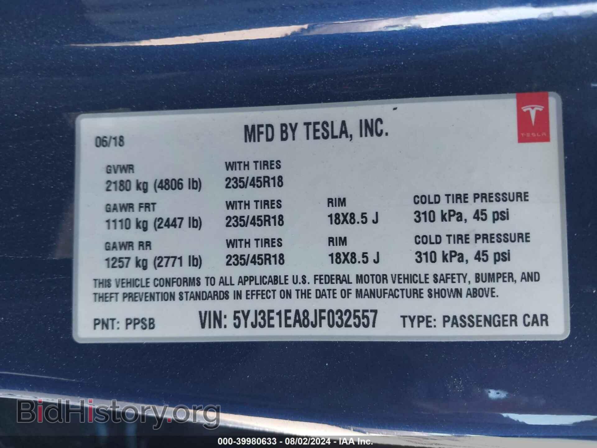 2018 TESLA MODEL 3 - VIN: 5YJ3E1EA8JF032557 - Фото 9