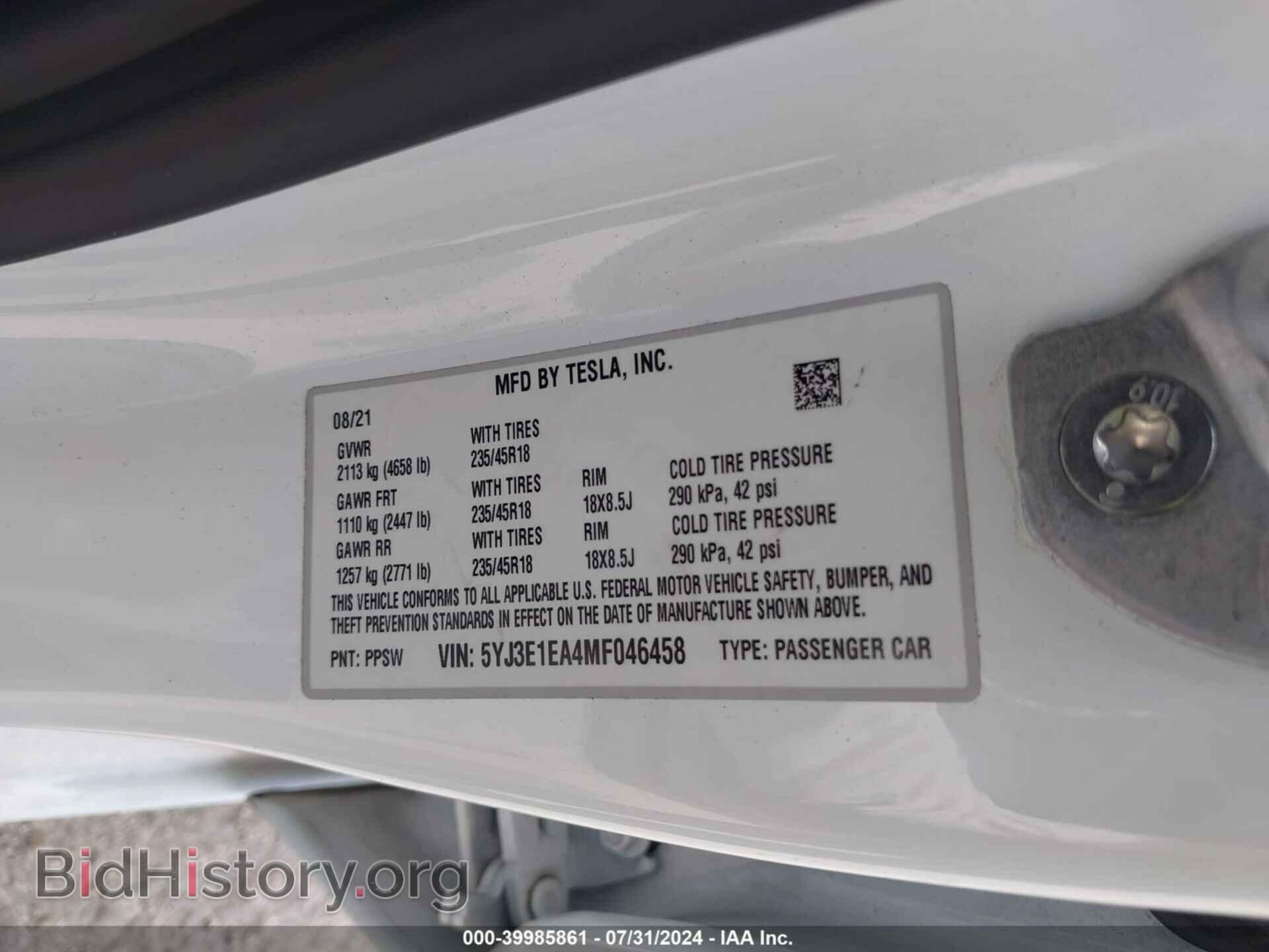 2021 TESLA MODEL 3 - VIN: 5YJ3E1EA4MF046458 - Photo 9