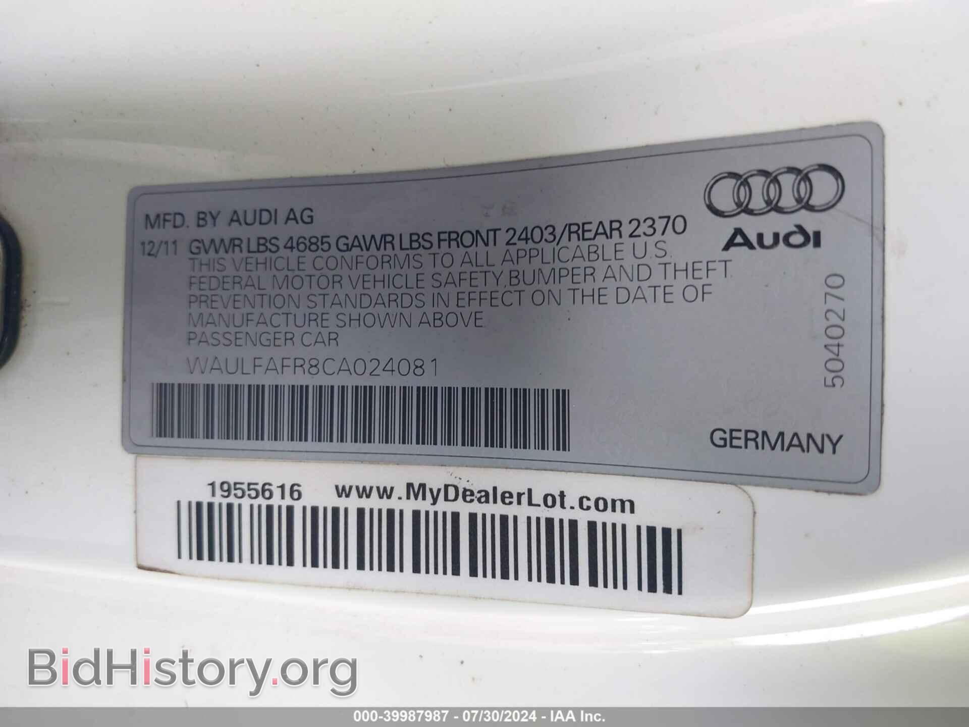 2012 AUDI A5 - VIN: WAULFAFR8CA024081 - Photo 9