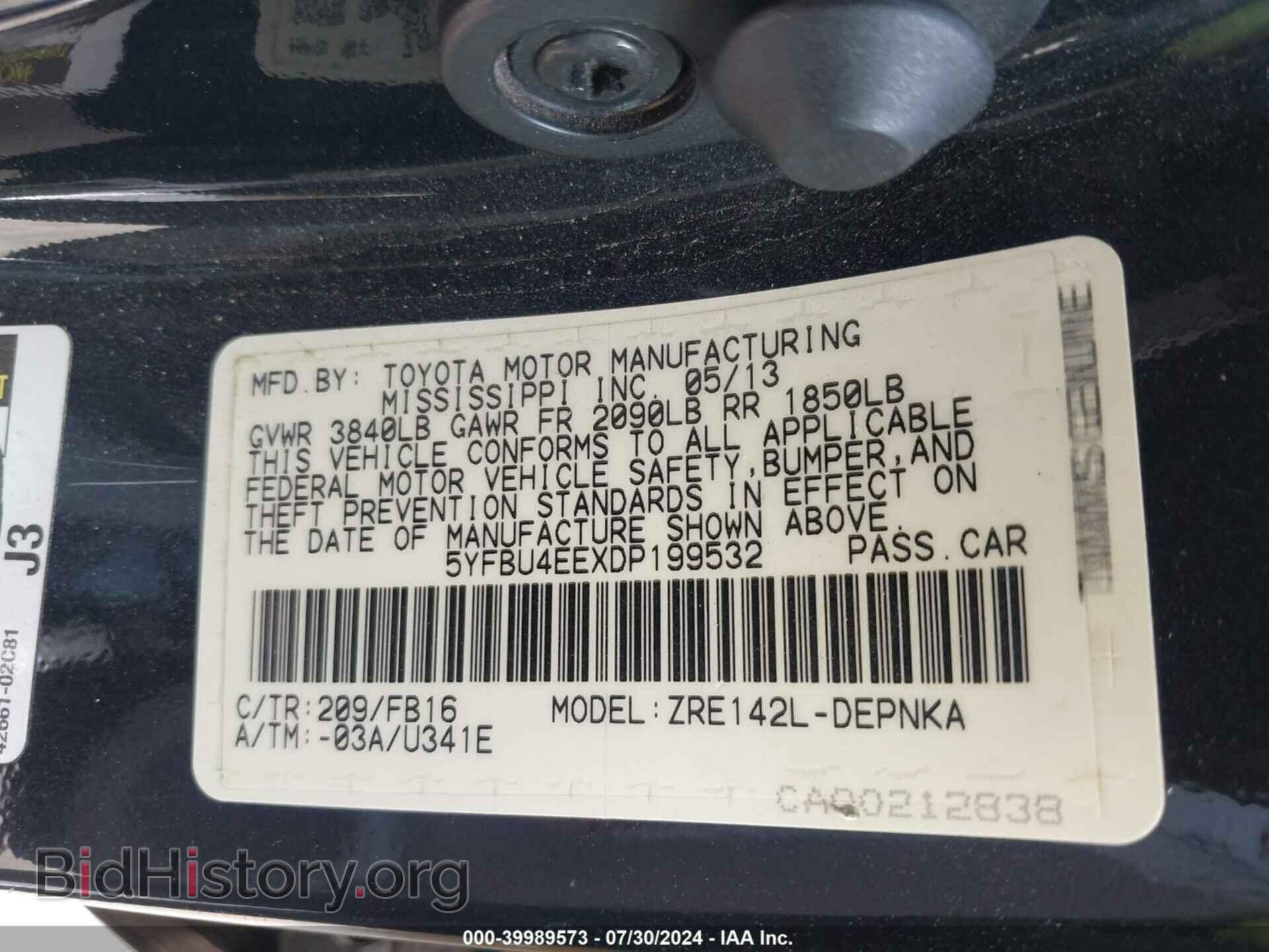 2013 TOYOTA COROLLA - VIN: 5YFBU4EEXDP199532 - Фото 9