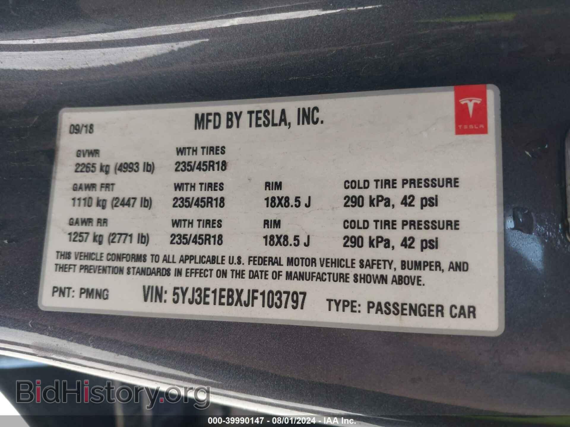 2018 TESLA MODEL 3 - VIN: 5YJ3E1EBXJF103797 - Фото 9