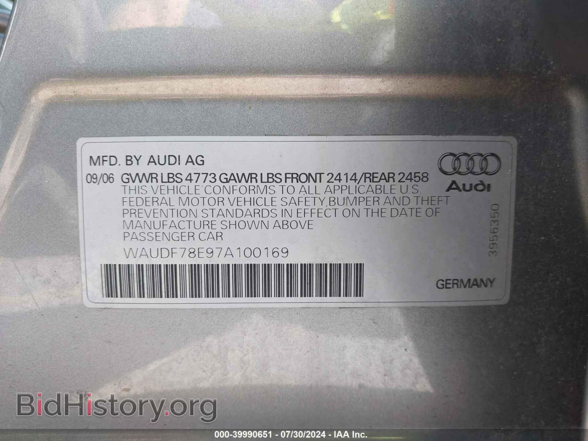 2007 AUDI A4 - VIN: WAUDF78E97A100169 - Photo 9