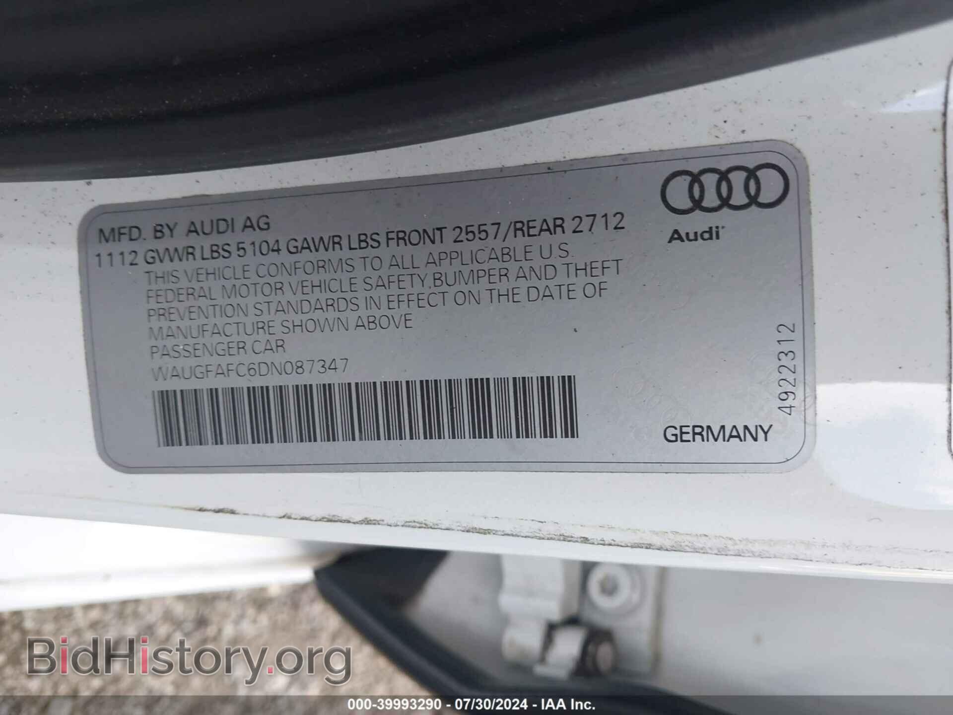 2013 AUDI A6 - VIN: WAUGFAFC6DN087347 - Фото 9