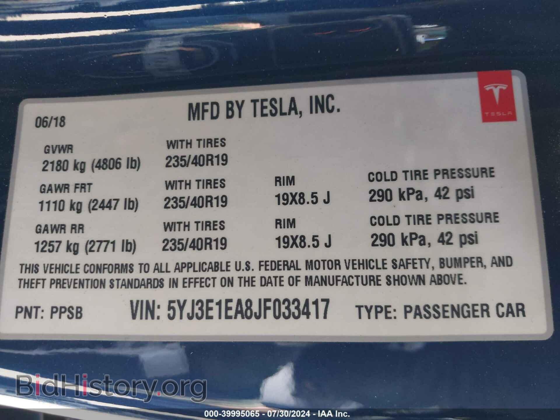 2018 TESLA MODEL 3 - VIN: 5YJ3E1EA8JF033417 - Photo 9