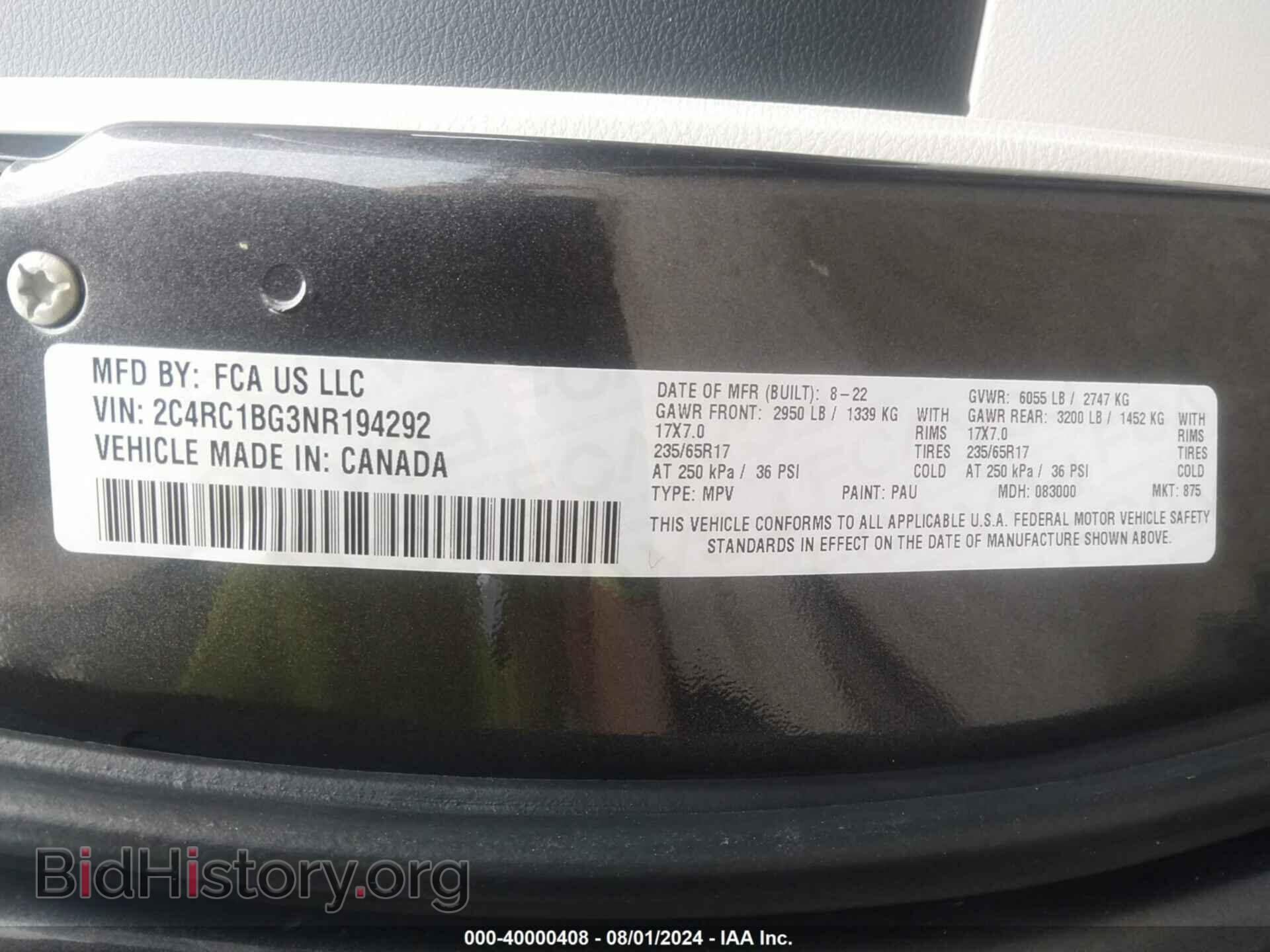 2022 CHRYSLER PACIFICA - VIN: 2C4RC1BG3NR194292 - Фото 9