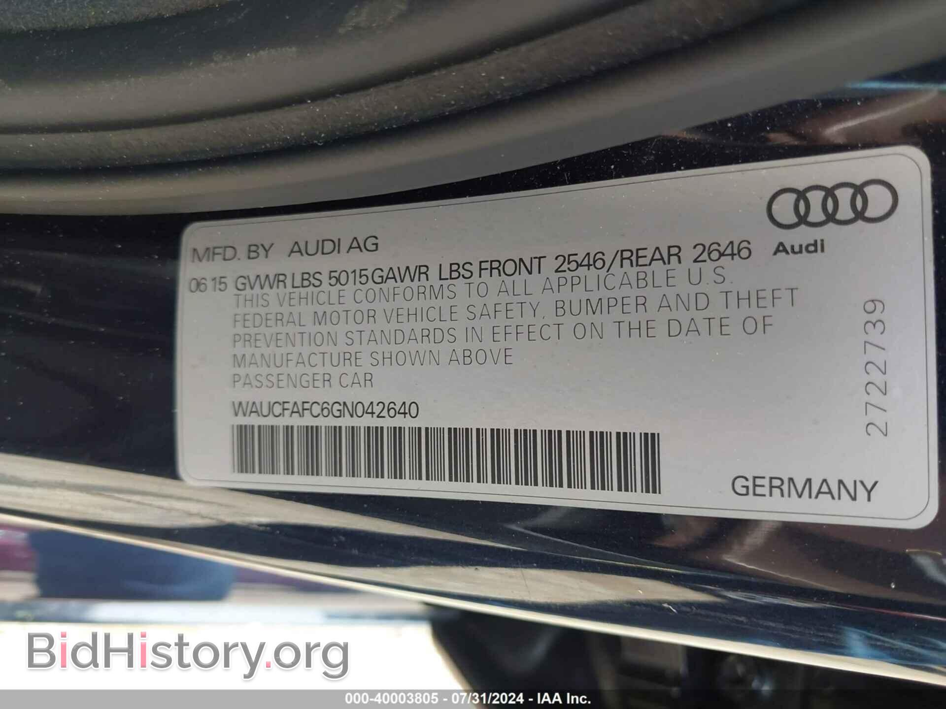 2016 AUDI A6 - VIN: WAUCFAFC6GN042640 - Фото 9