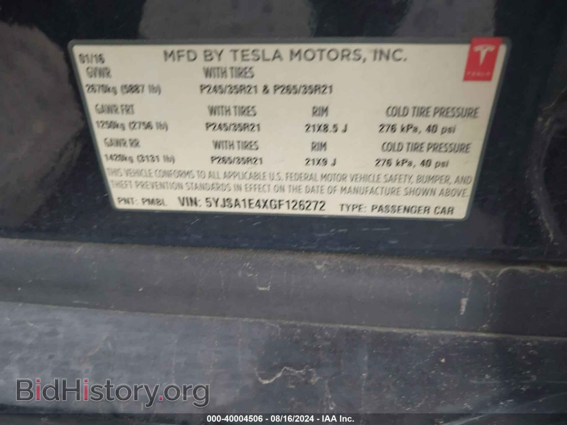 2016 TESLA MODEL S - VIN: 5YJSA1E4XGF126272 - Photo 9