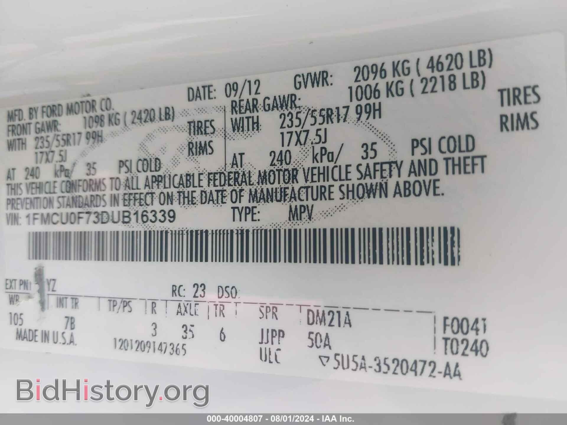 2013 FORD ESCAPE - VIN: 1FMCU0F73DUB16339 - Фото 9