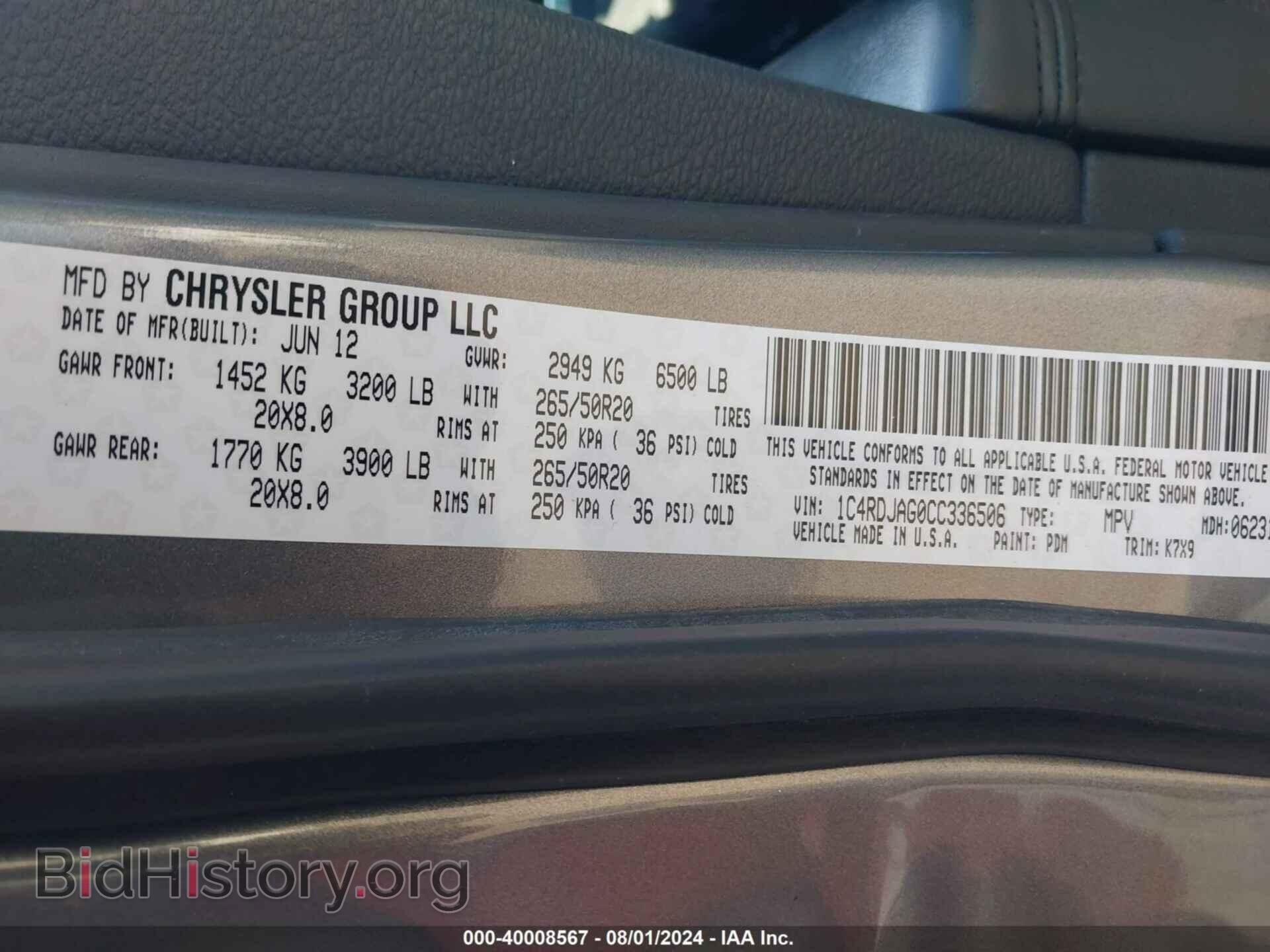 2012 DODGE DURANGO - VIN: 1C4RDJAG0CC336506 - Фото 9