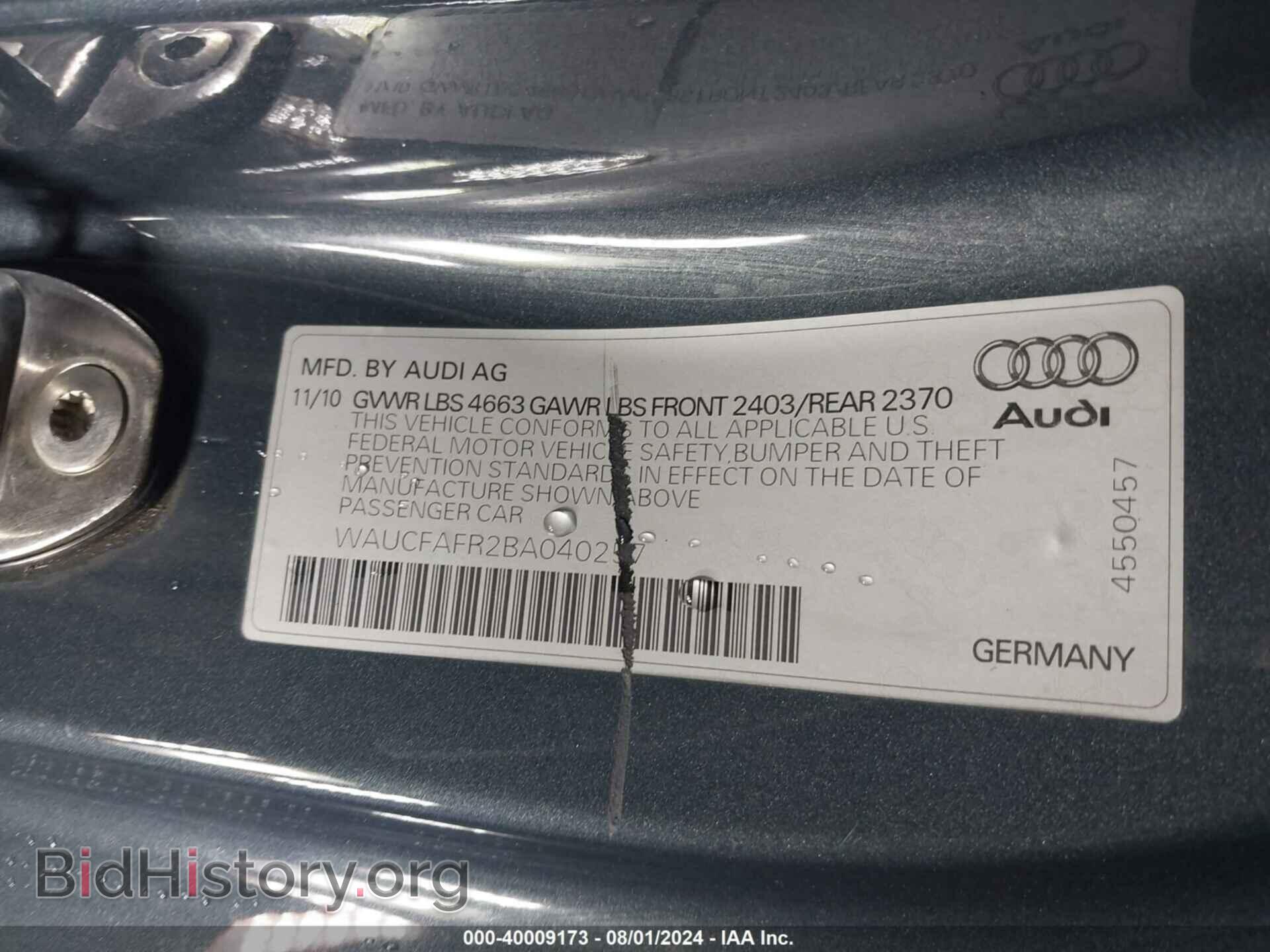 2011 AUDI A5 - VIN: WAUCFAFR2BA040257 - Фото 9