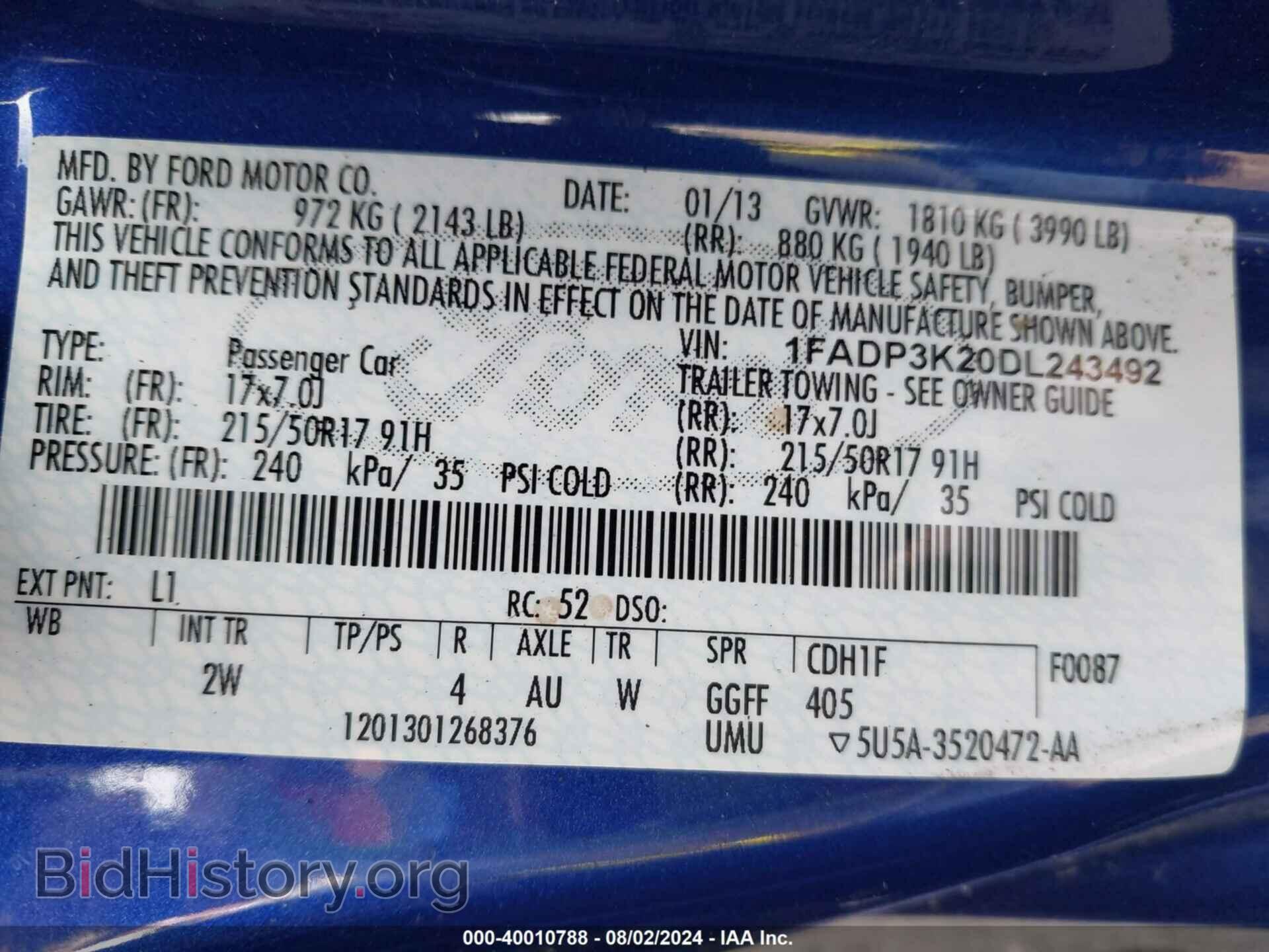 2013 FORD FOCUS - VIN: 1FADP3K20DL243492 - Фото 9