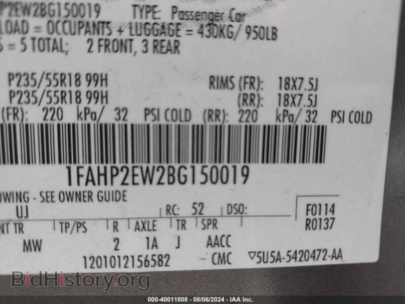 2011 Ford TAURUS (VIN 1FAHP2EW2BG150019) — фото 9 из 13