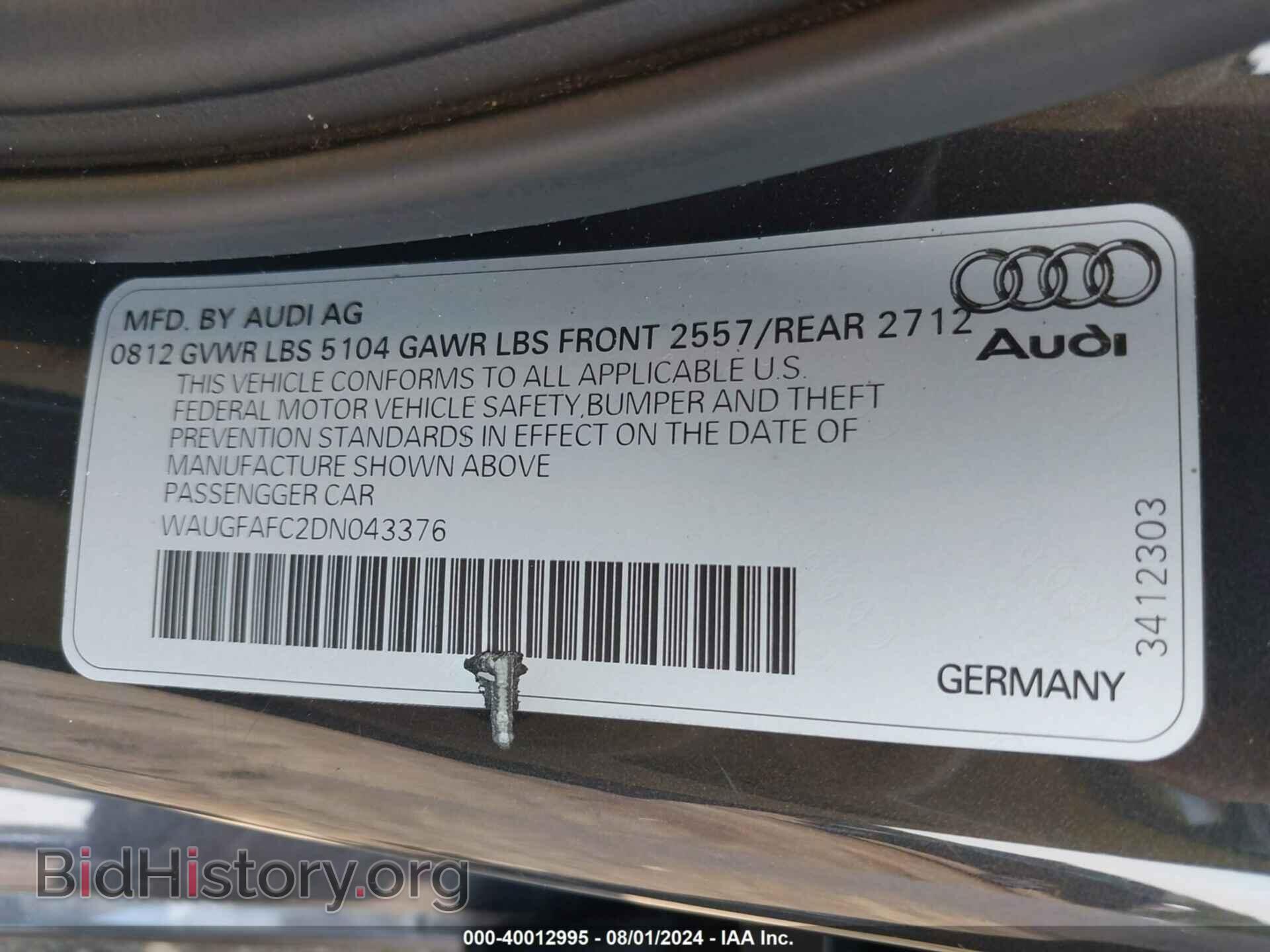 2013 AUDI A6 - VIN: WAUGFAFC2DN043376 - Фото 9