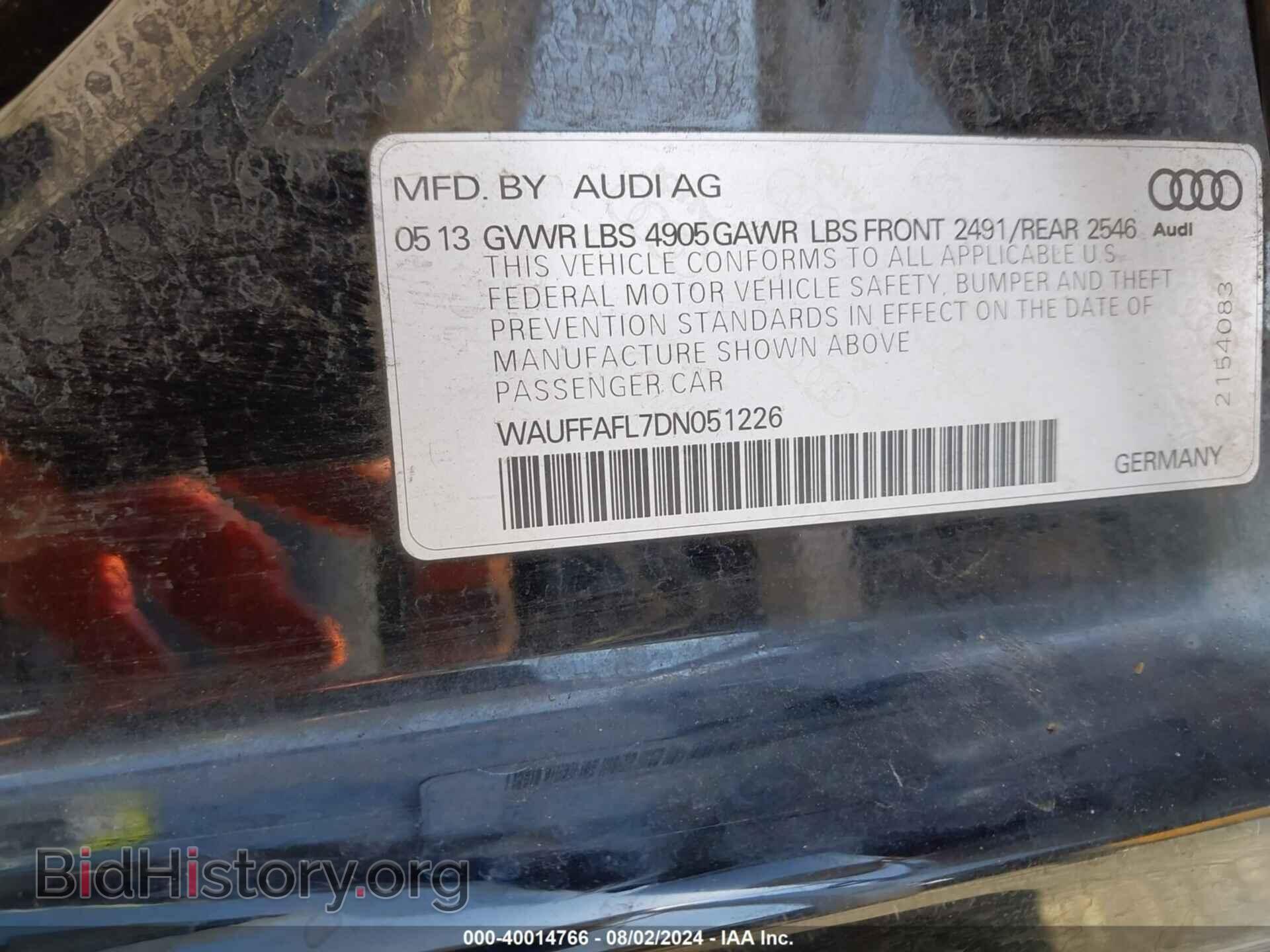 2013 AUDI A4 - VIN: WAUFFAFL7DN051226 - Фото 9