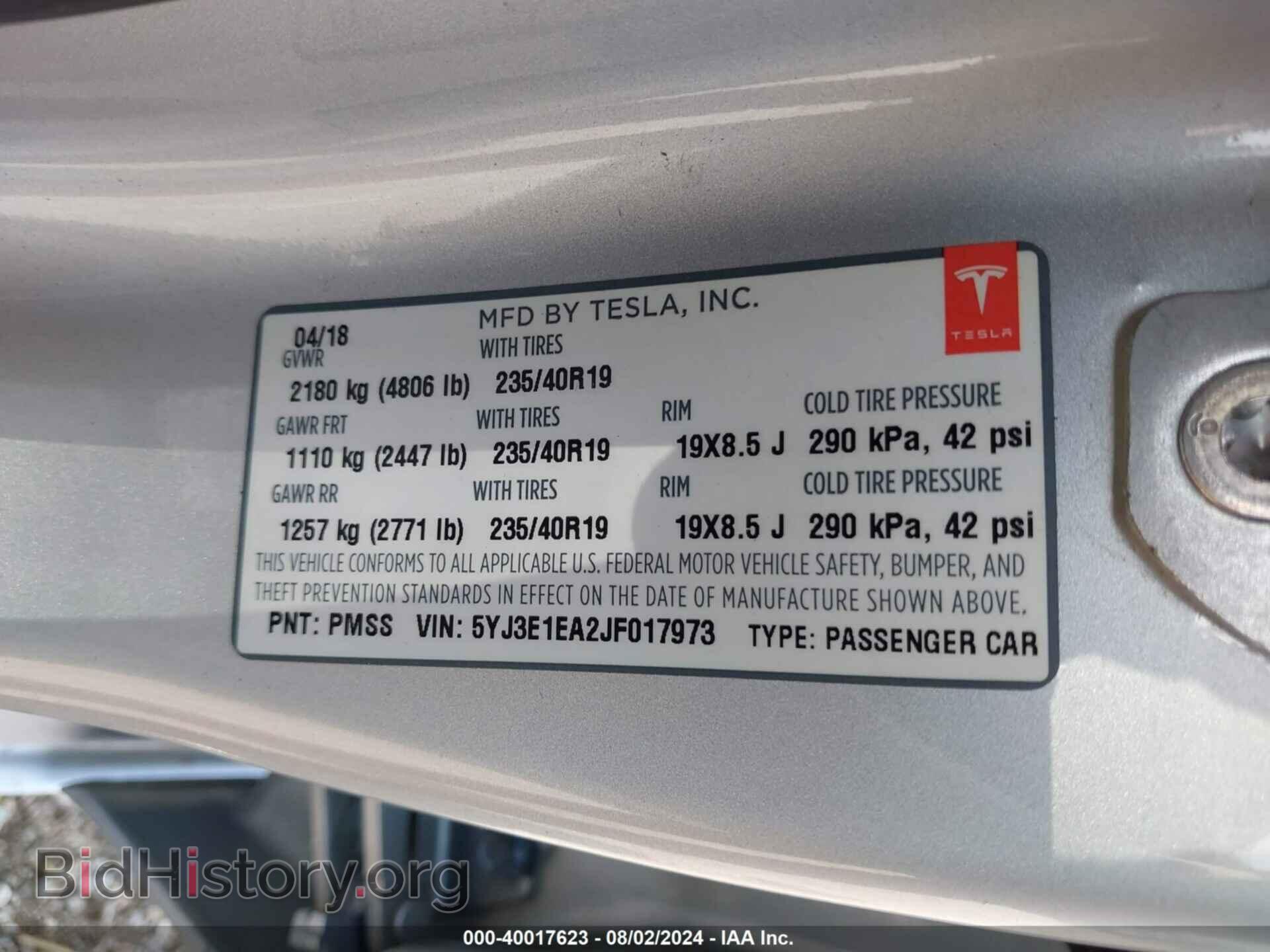 2018 TESLA MODEL 3 - VIN: 5YJ3E1EA2JF017973 - Photo 9