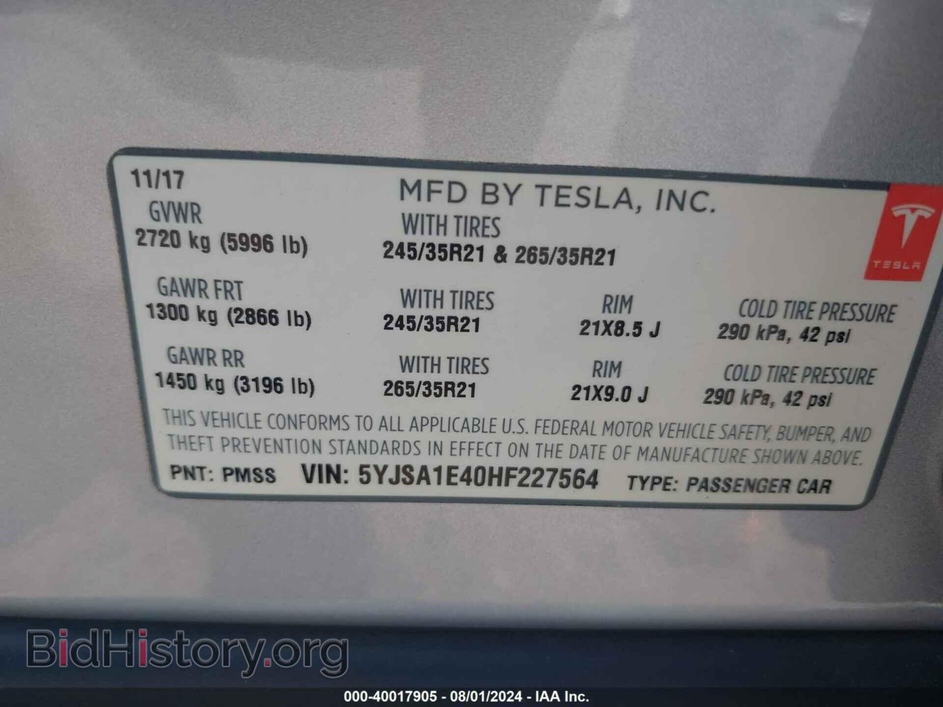 2017 TESLA MODEL S - VIN: 5YJSA1E40HF227564 - Photo 9