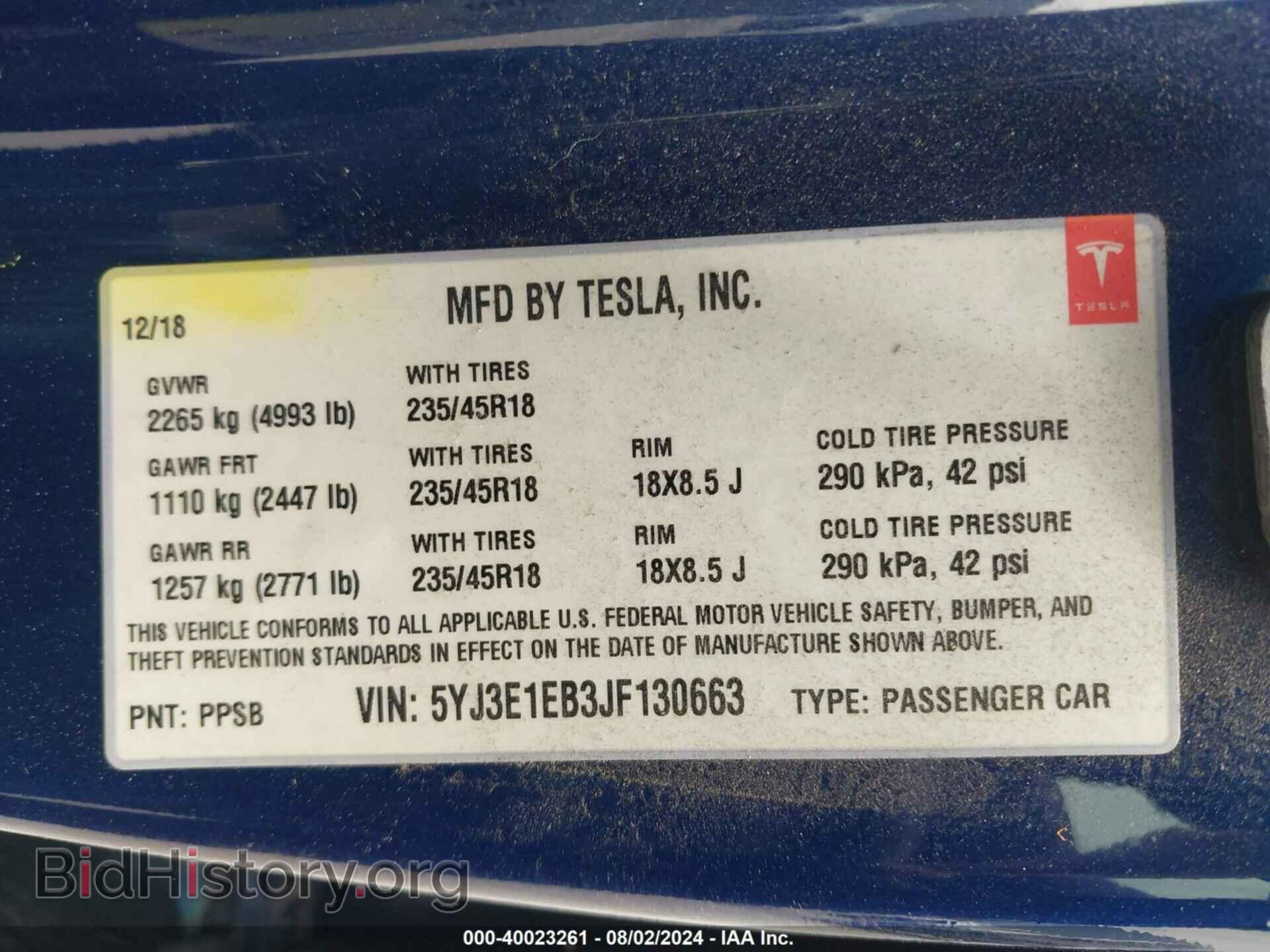 2018 TESLA MODEL 3 - VIN: 5YJ3E1EB3JF130663 - Фото 9