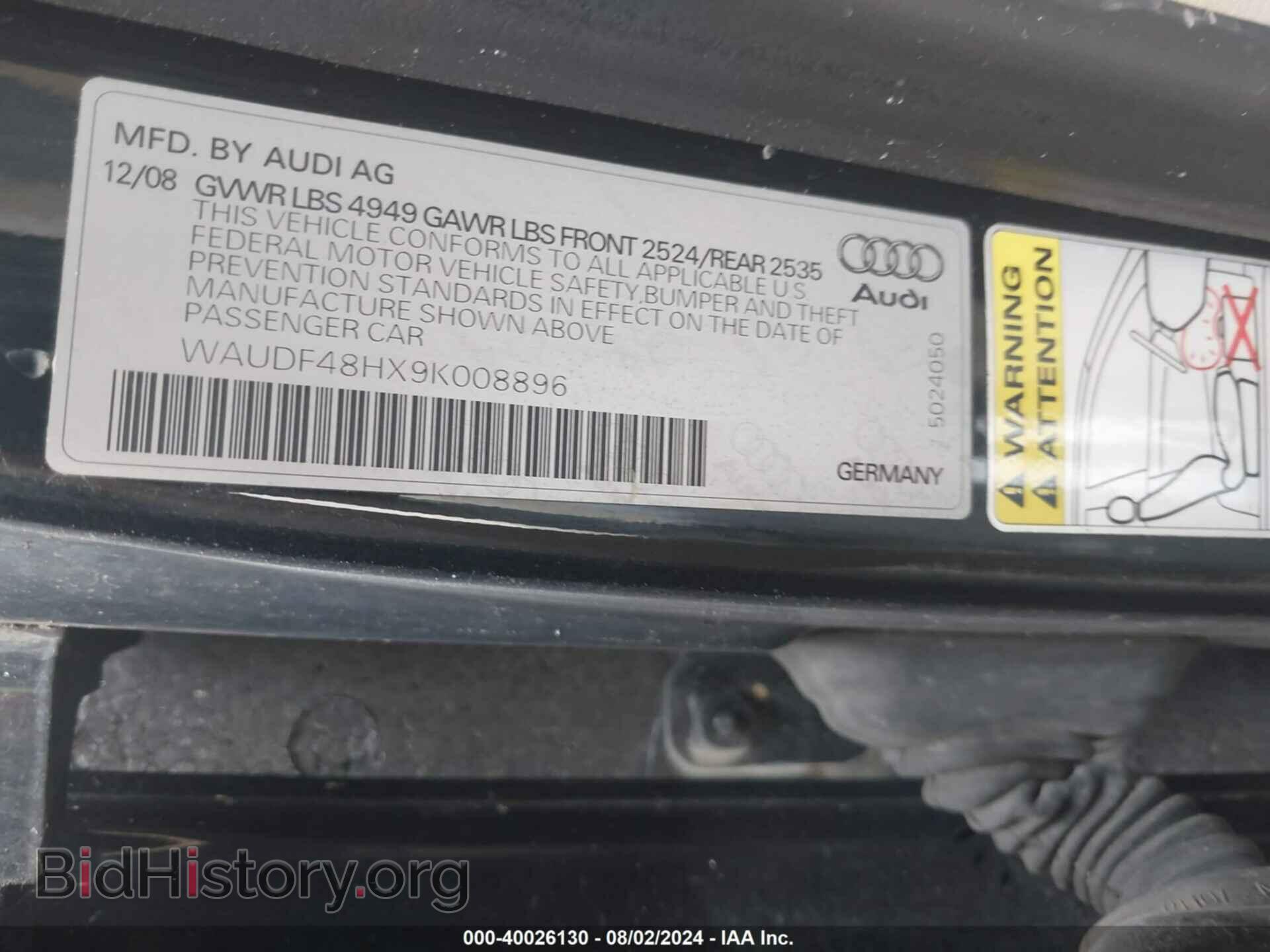 2009 AUDI A4 - VIN: WAUDF48HX9K008896 - Фото 9