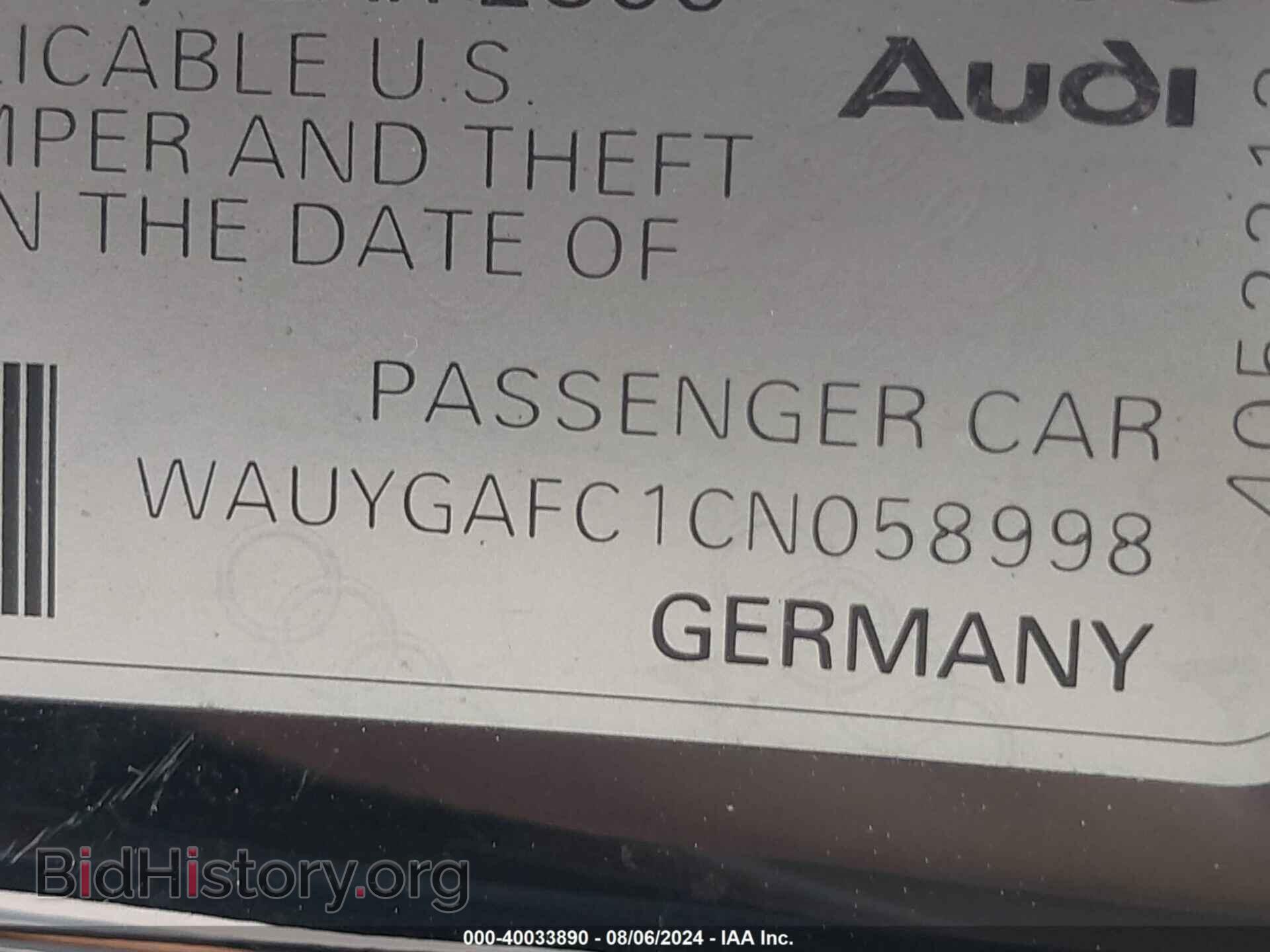 2012 AUDI A7 - VIN: WAUYGAFC1CN058998 - Фото 9