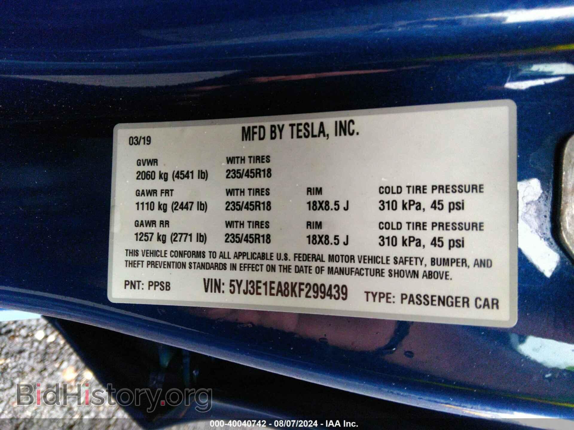 2019 TESLA MODEL 3 - VIN: 5YJ3E1EA8KF299439 - Photo 9