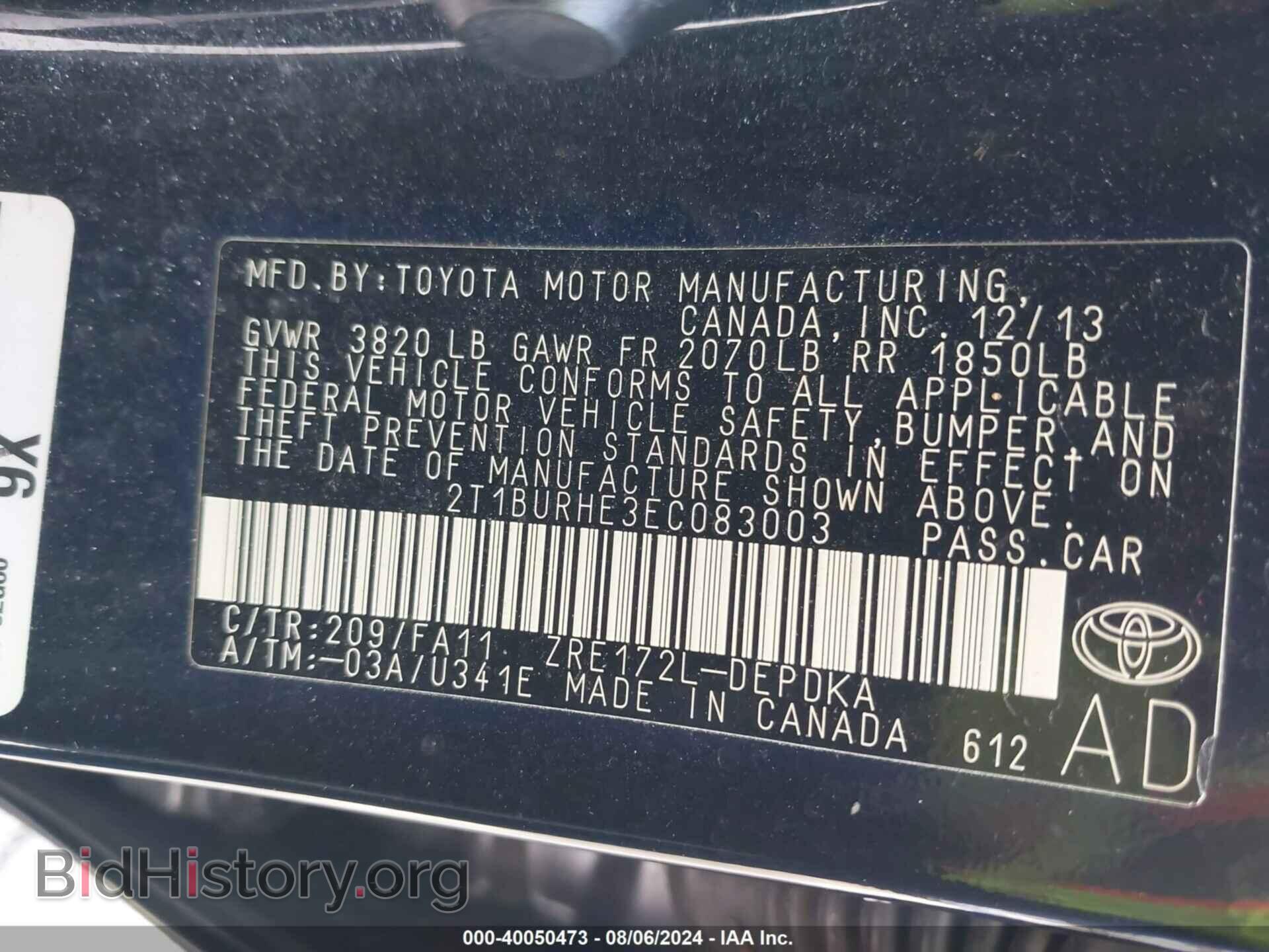 2014 TOYOTA COROLLA - VIN: 2T1BURHE3EC083003 - Фото 9