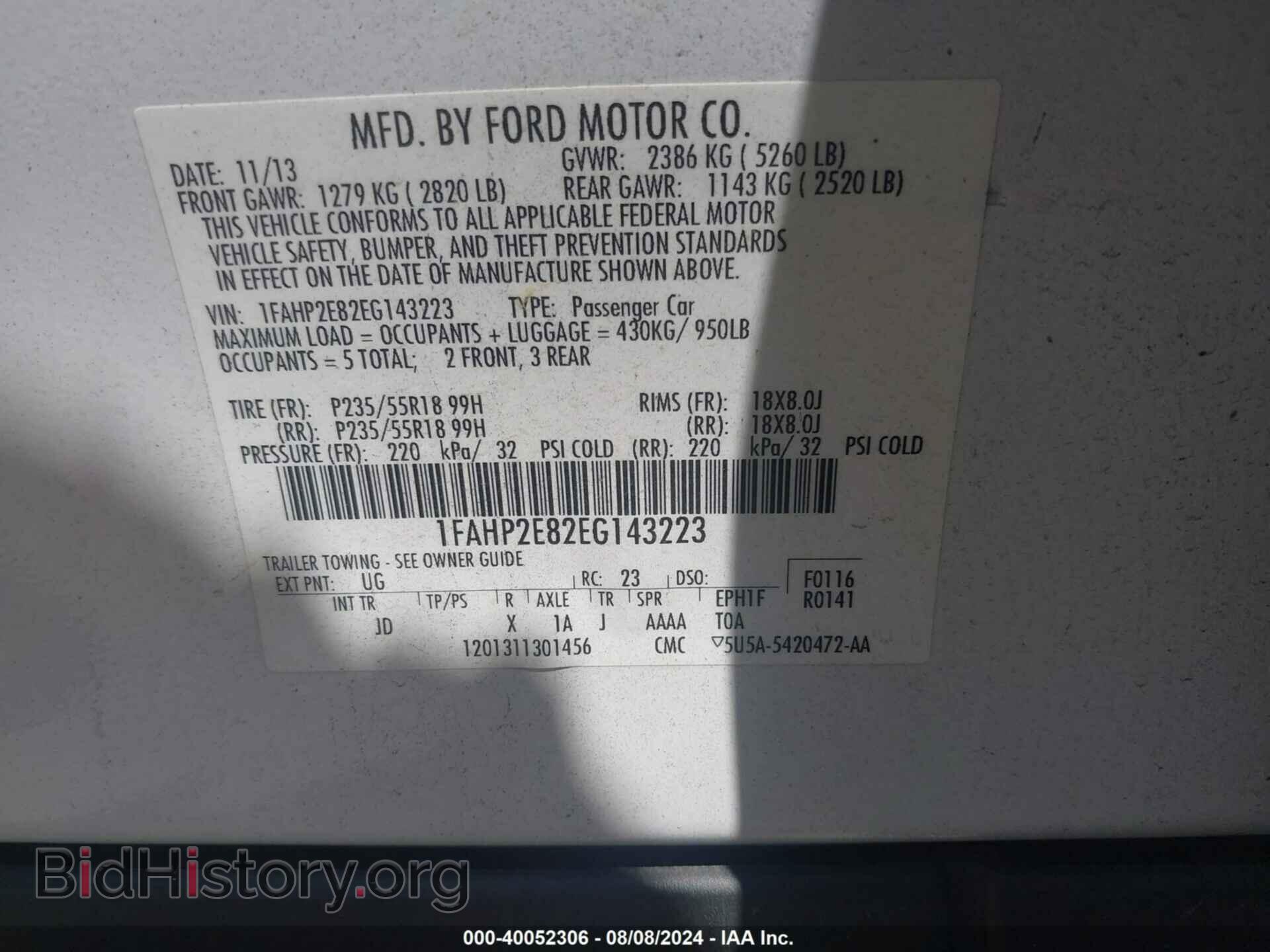 2014 FORD TAURUS - VIN: 1FAHP2E82EG143223 - Фото 9