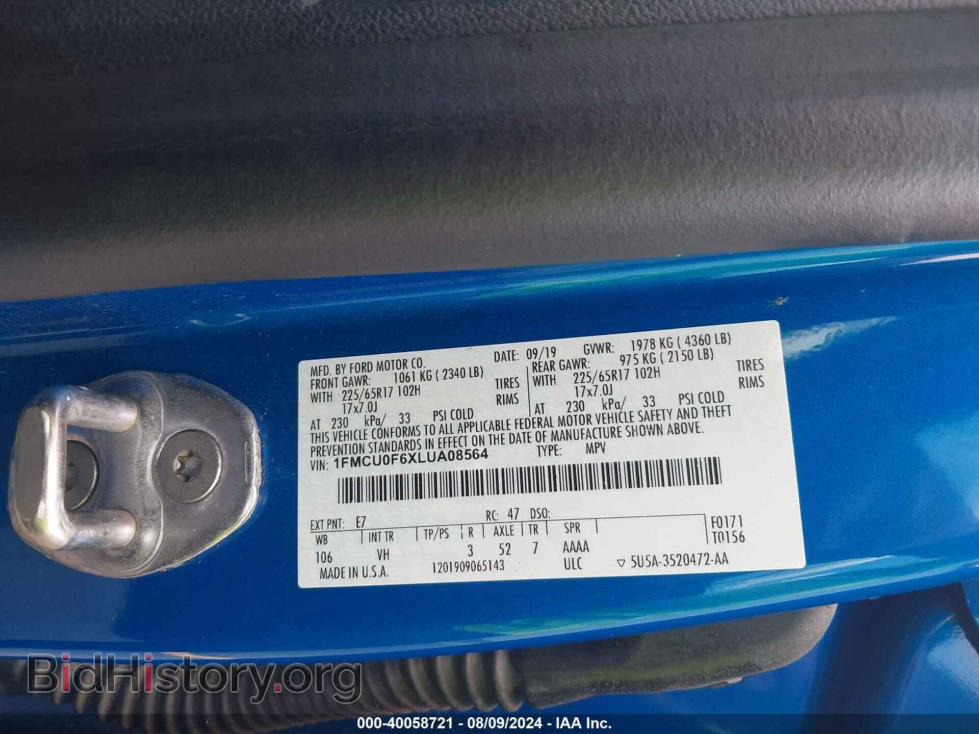 2020 FORD ESCAPE - VIN: 1FMCU0F6XLUA08564 - Photo 9