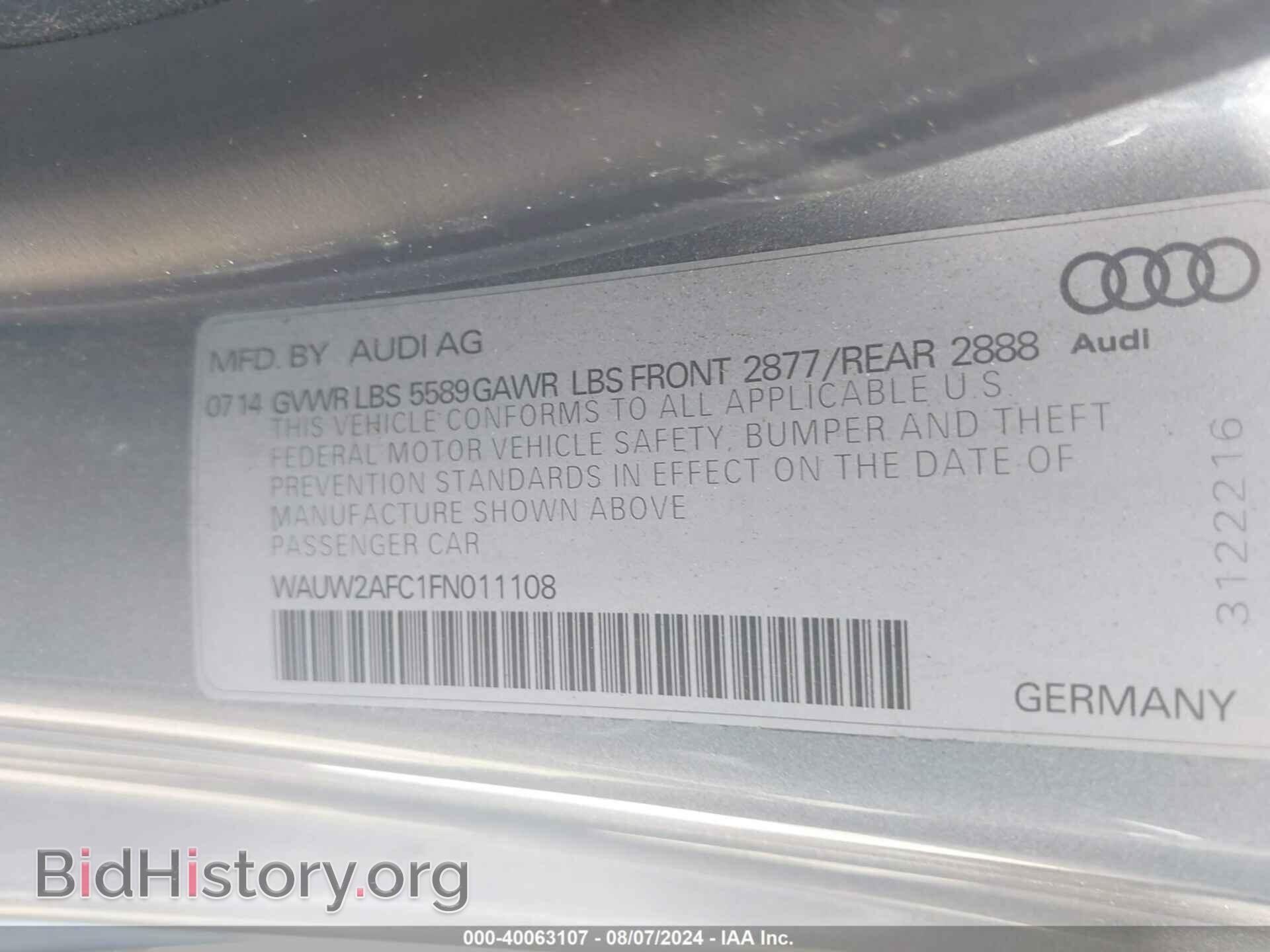 2015 AUDI S7 - VIN: WAUW2AFC1FN011108 - Фото 9