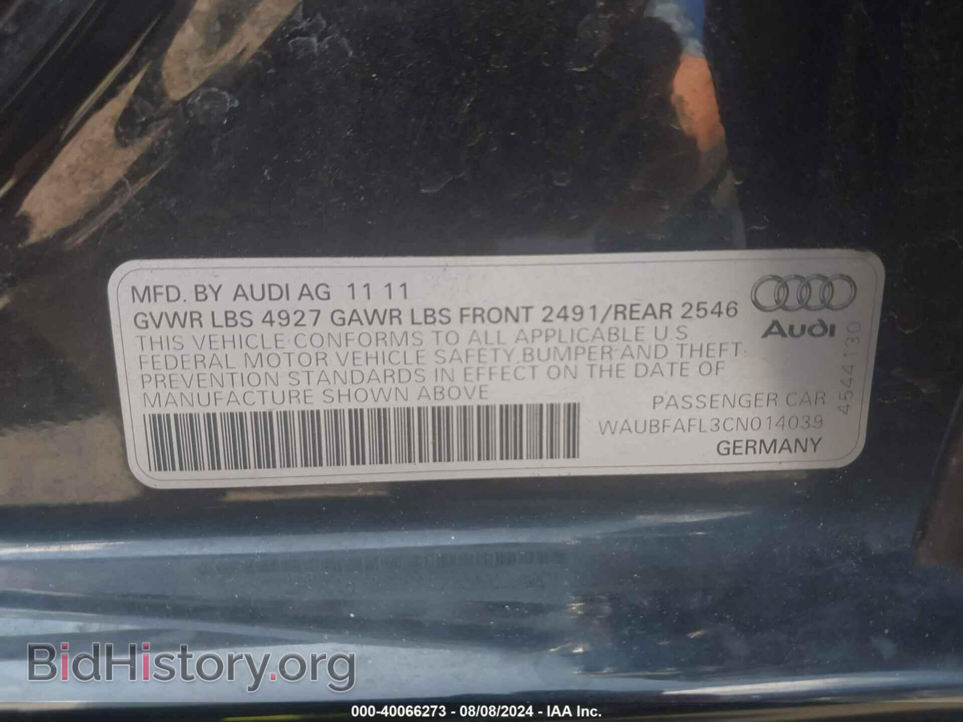 2012 AUDI A4 - VIN: WAUBFAFL3CN014039 - Фото 9