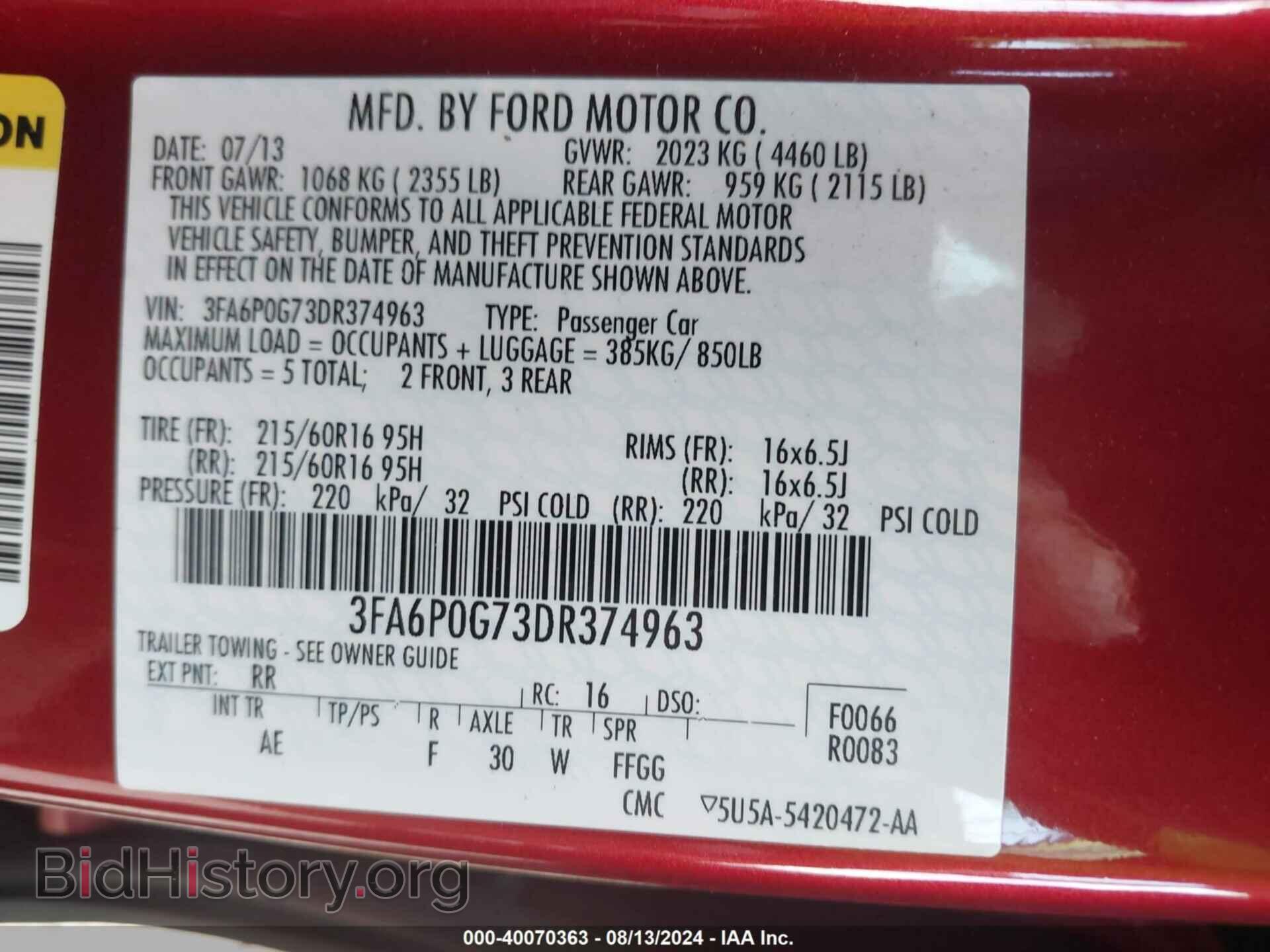 2013 FORD FUSION - VIN: 3FA6P0G73DR374963 - Photo 9