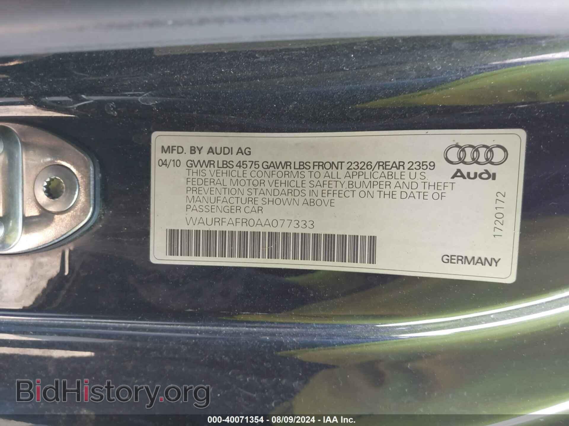 2010 AUDI A5 - VIN: WAURFAFR0AA077333 - Фото 9