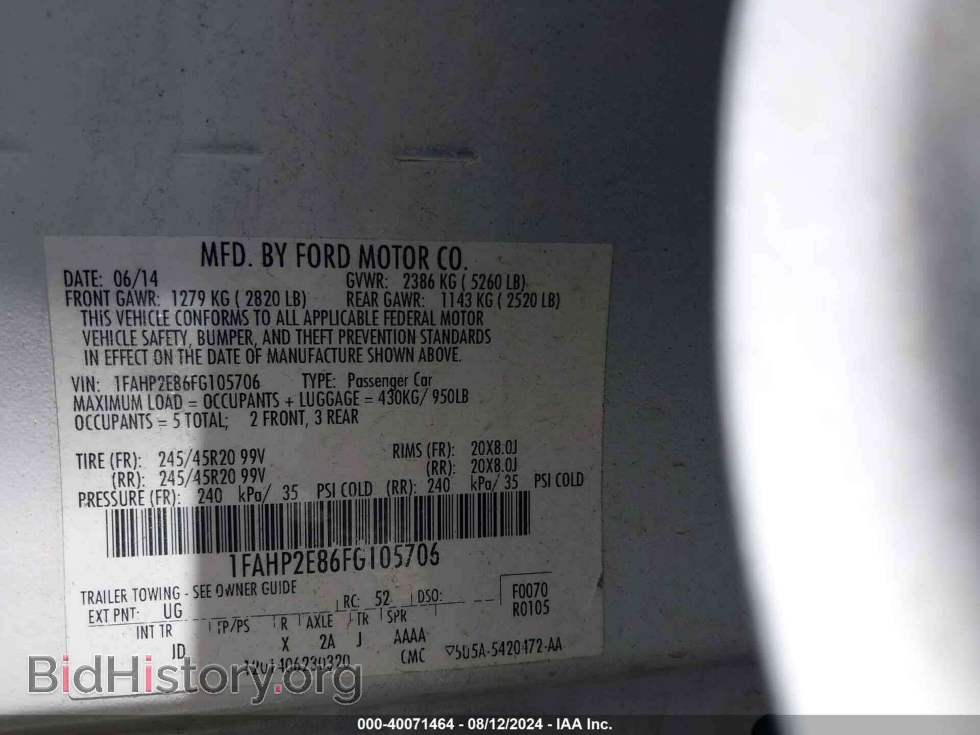 2015 FORD TAURUS - VIN: 1FAHP2E86FG105706 - Фото 9