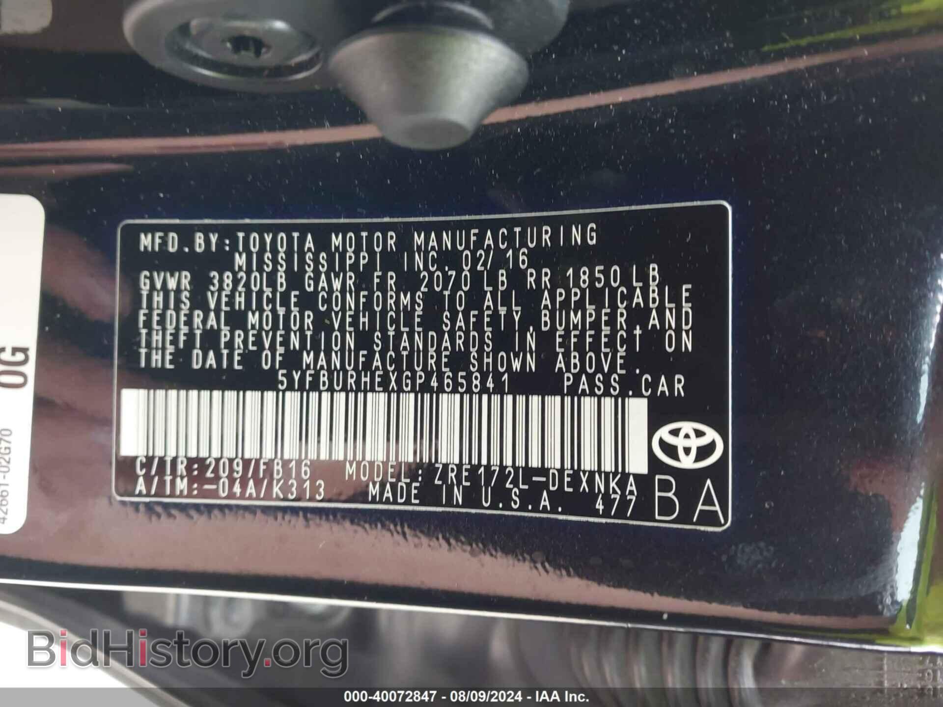 2016 TOYOTA COROLLA - VIN: 5YFBURHEXGP465841 - Фото 9