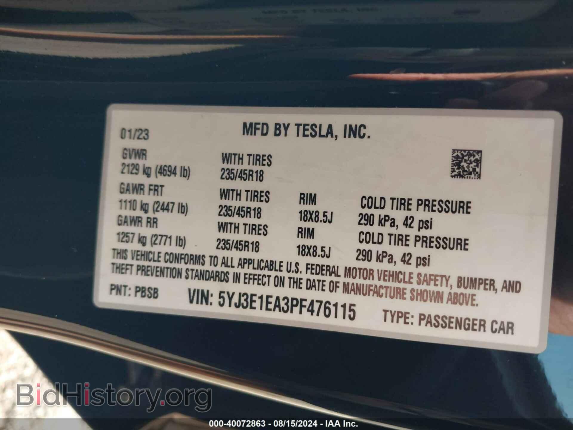 2023 TESLA MODEL 3 - VIN: 5YJ3E1EA3PF476115 - Фото 9