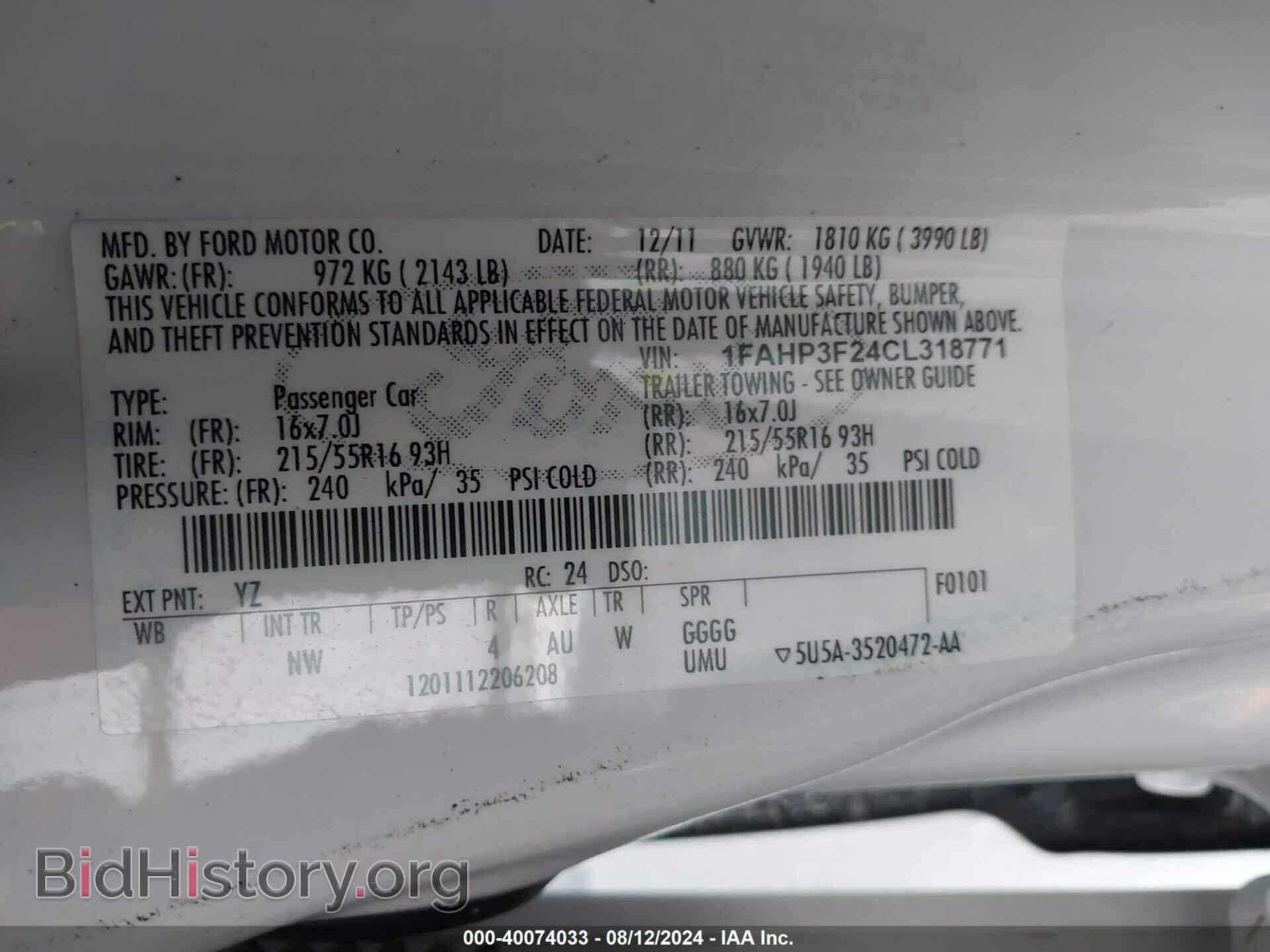 2012 FORD FOCUS - VIN: 1FAHP3F24CL318771 - Фото 9