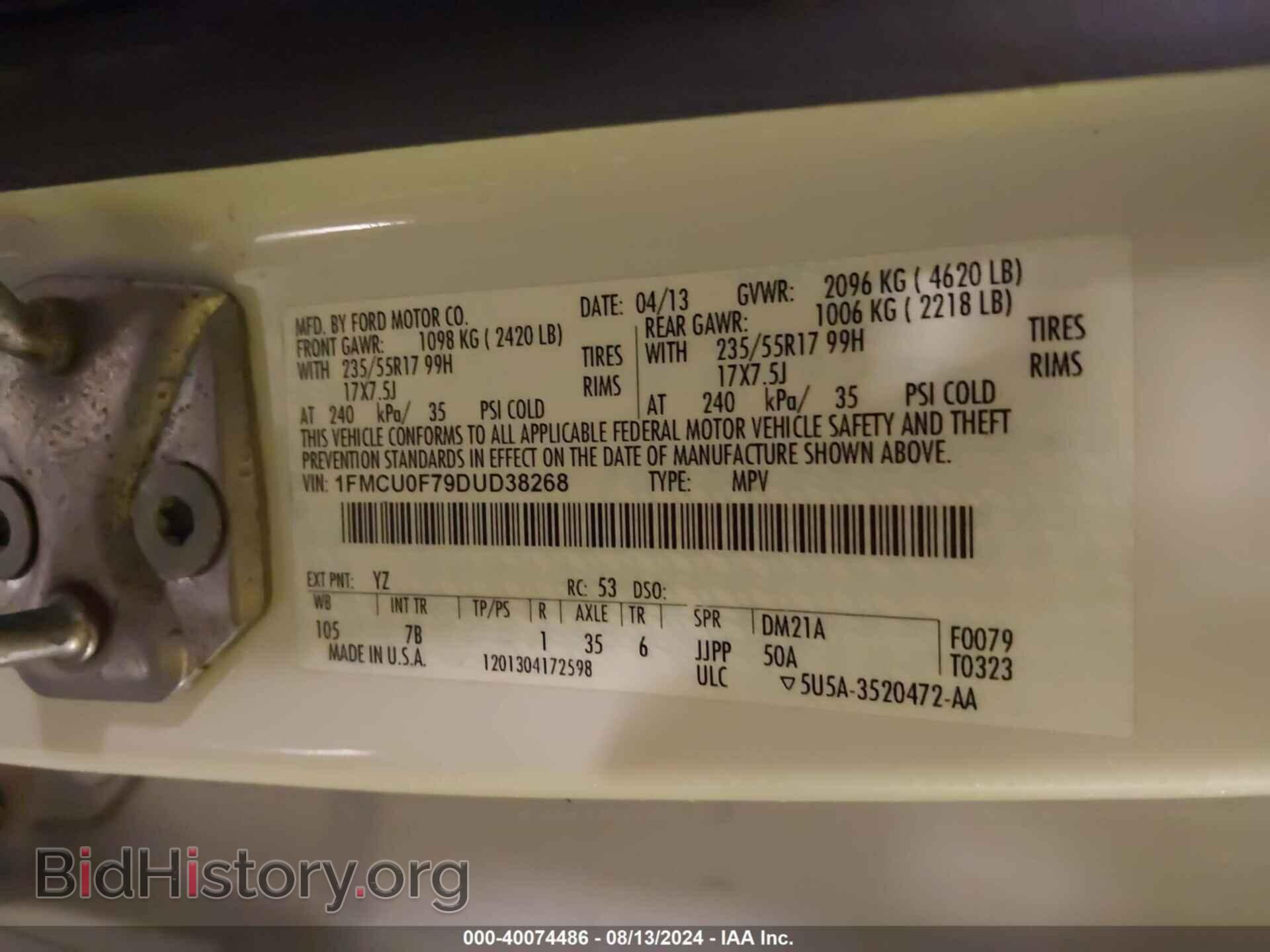 2013 FORD ESCAPE - VIN: 1FMCU0F79DUD38268 - Фото 9