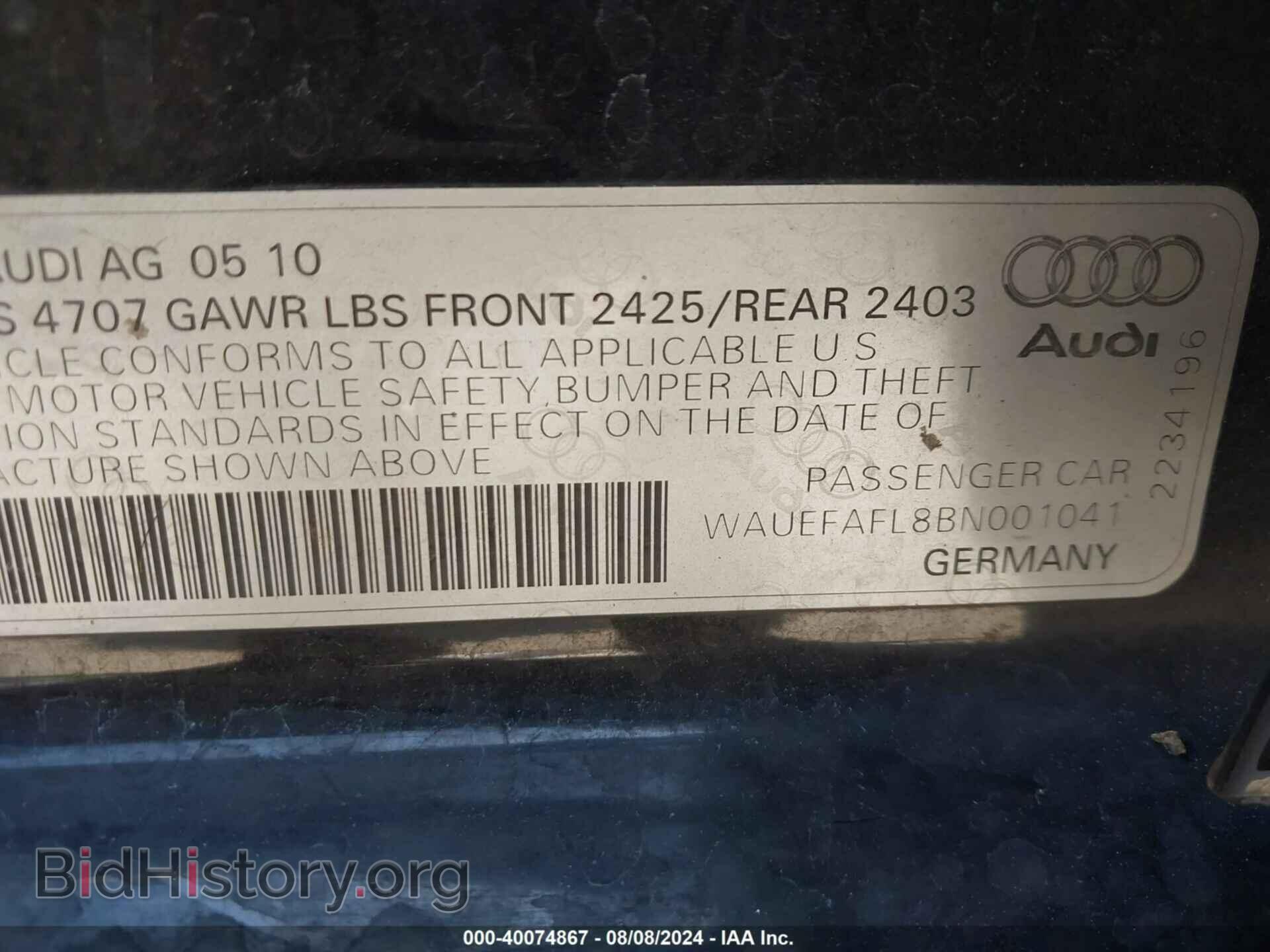 2011 AUDI A4 - VIN: WAUEFAFL8BN001041 - Фото 9