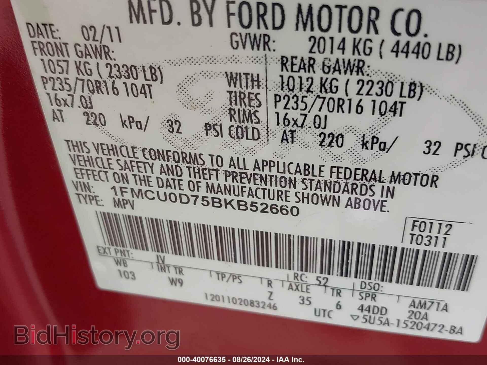 2011 FORD ESCAPE - VIN: 1FMCU0D75BKB52660 - Photo 9