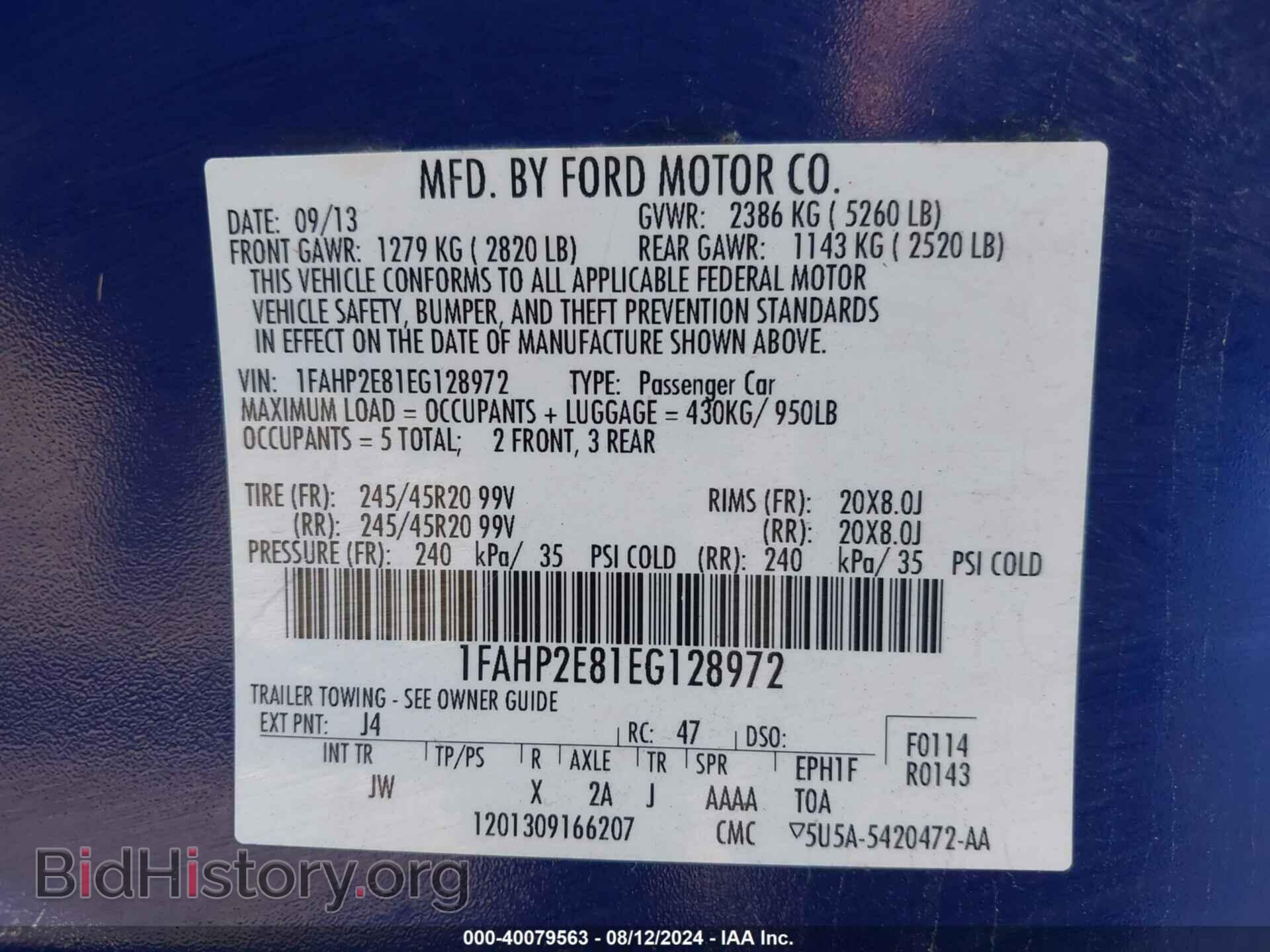 2014 FORD TAURUS - VIN: 1FAHP2E81EG128972 - Photo 9