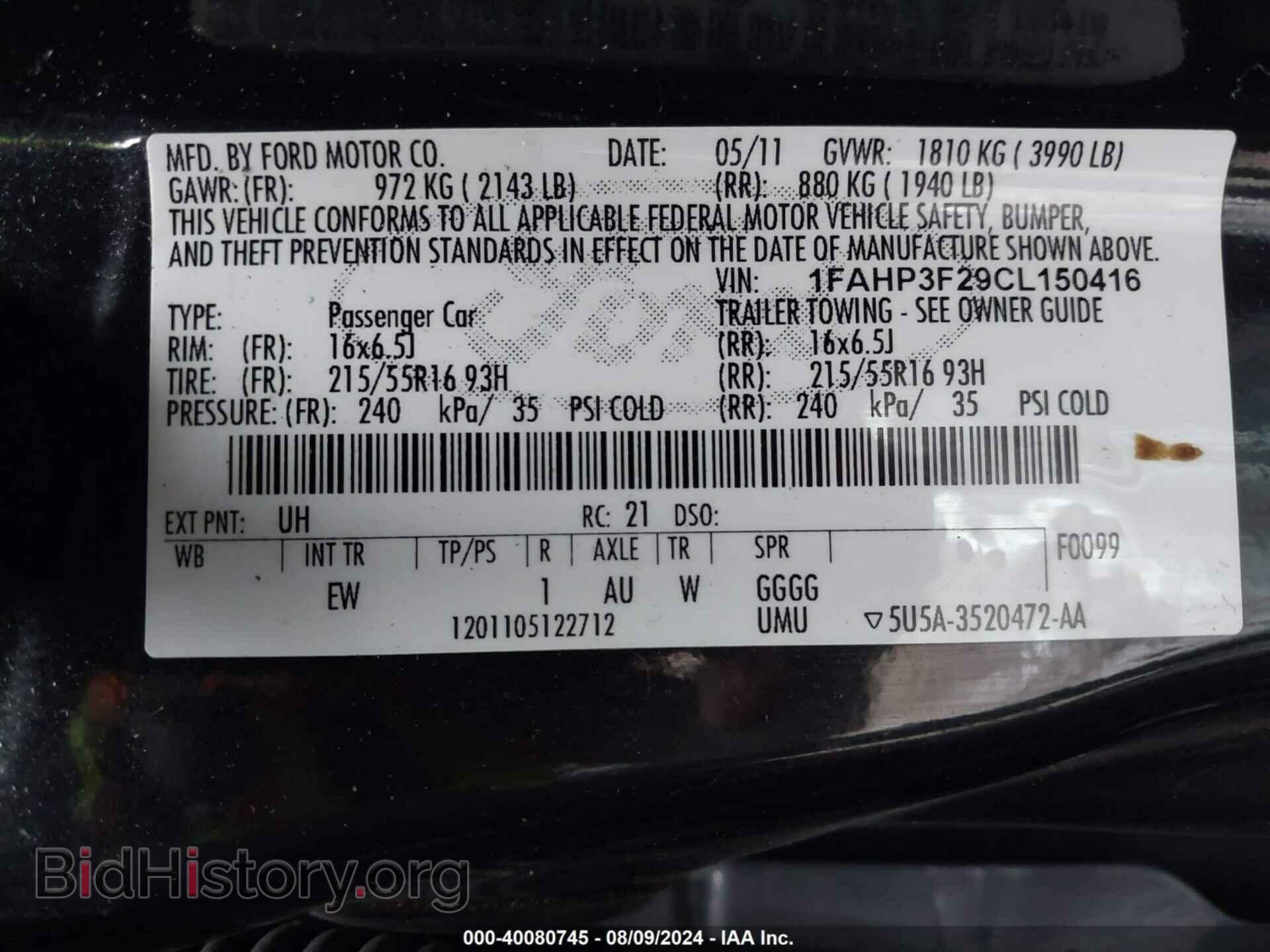 2012 FORD FOCUS - VIN: 1FAHP3F29CL150416 - Фото 9
