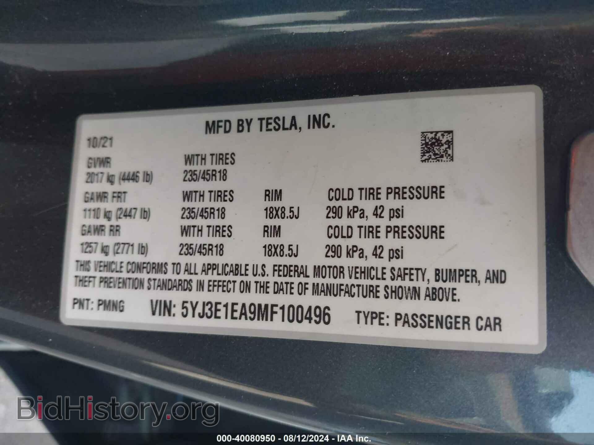 2021 TESLA MODEL 3 - VIN: 5YJ3E1EA9MF100496 - Photo 9
