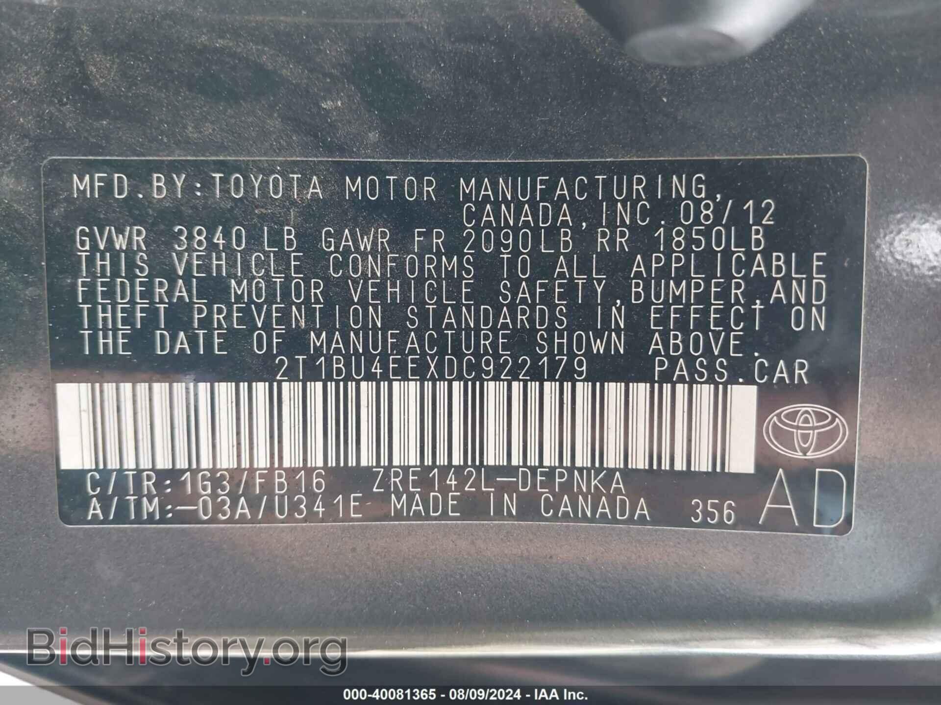 2013 TOYOTA COROLLA - VIN: 2T1BU4EEXDC922179 - Фото 9