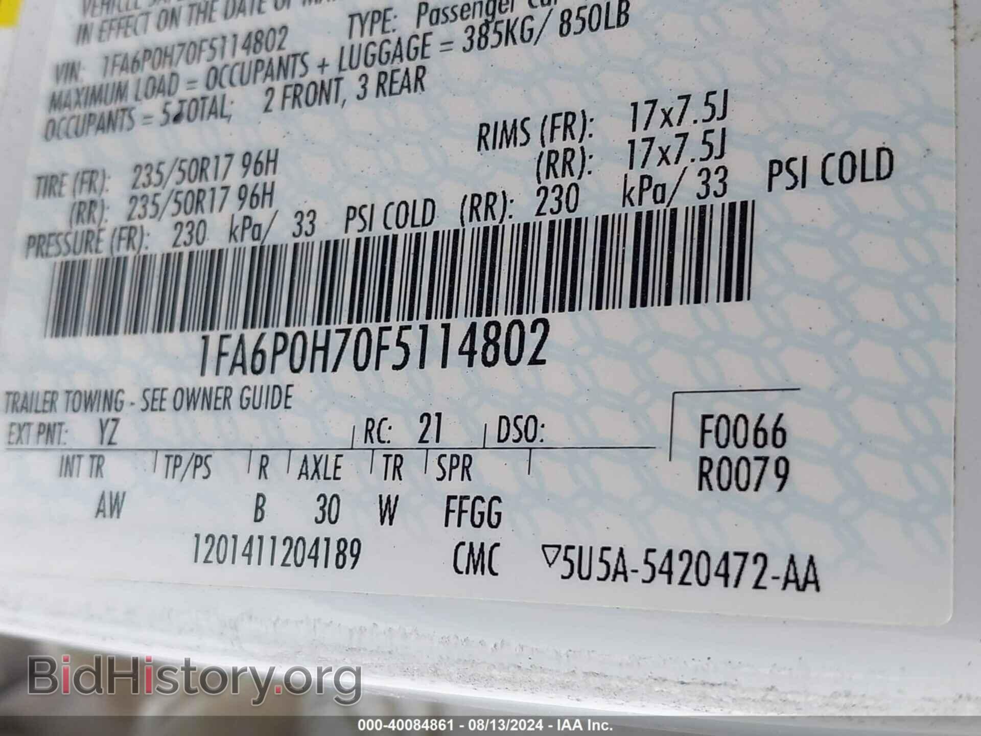 2015 FORD FUSION - VIN: 1FA6P0H70F5114802 - Фото 9